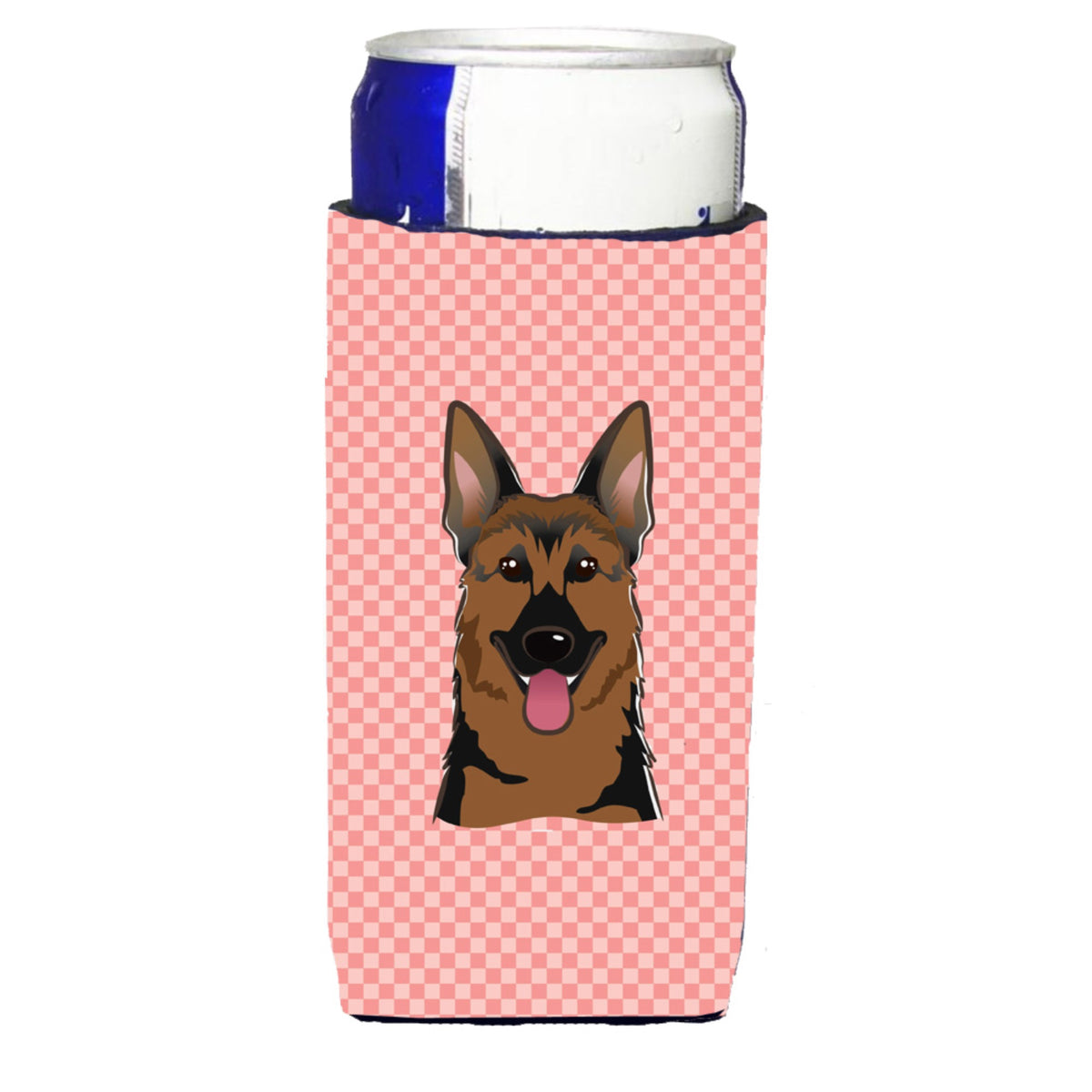 Checkerboard Pink German Shepherd Ultra Hugger For Slim Cans