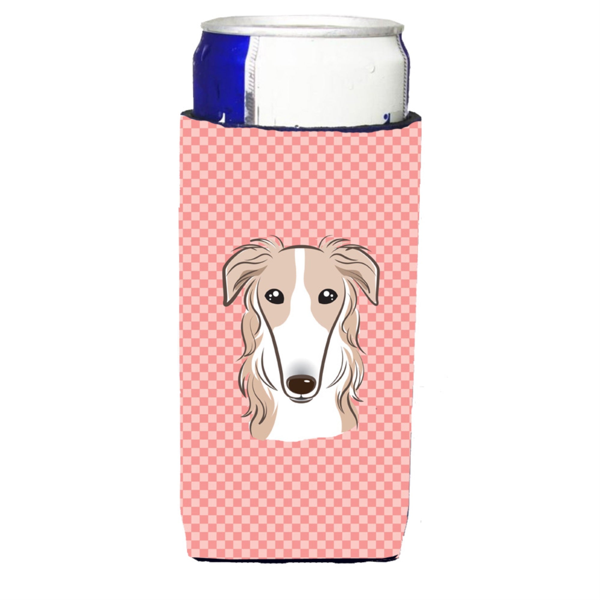 Checkerboard Pink Borzoi Ultra Hugger For Slim Cans