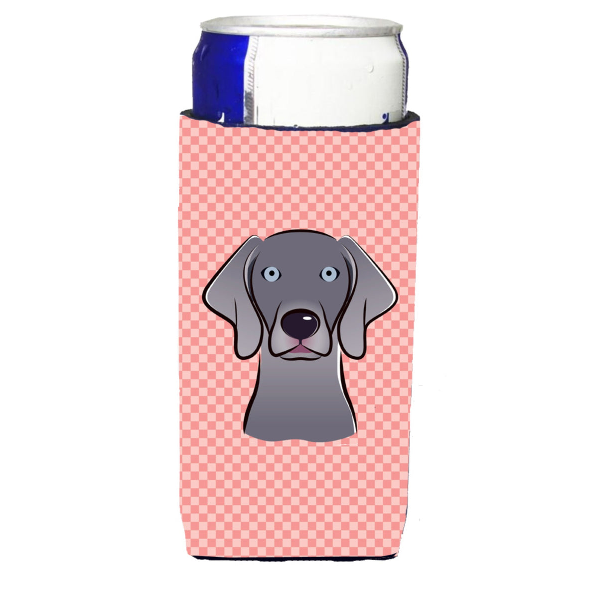 Checkerboard Pink  Weimaraner Ultra Hugger For Slim Cans