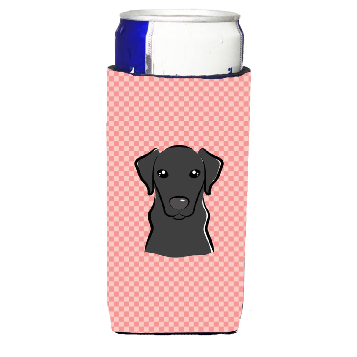 Checkerboard Pink Black Labrador Ultra Hugger For Slim Cans