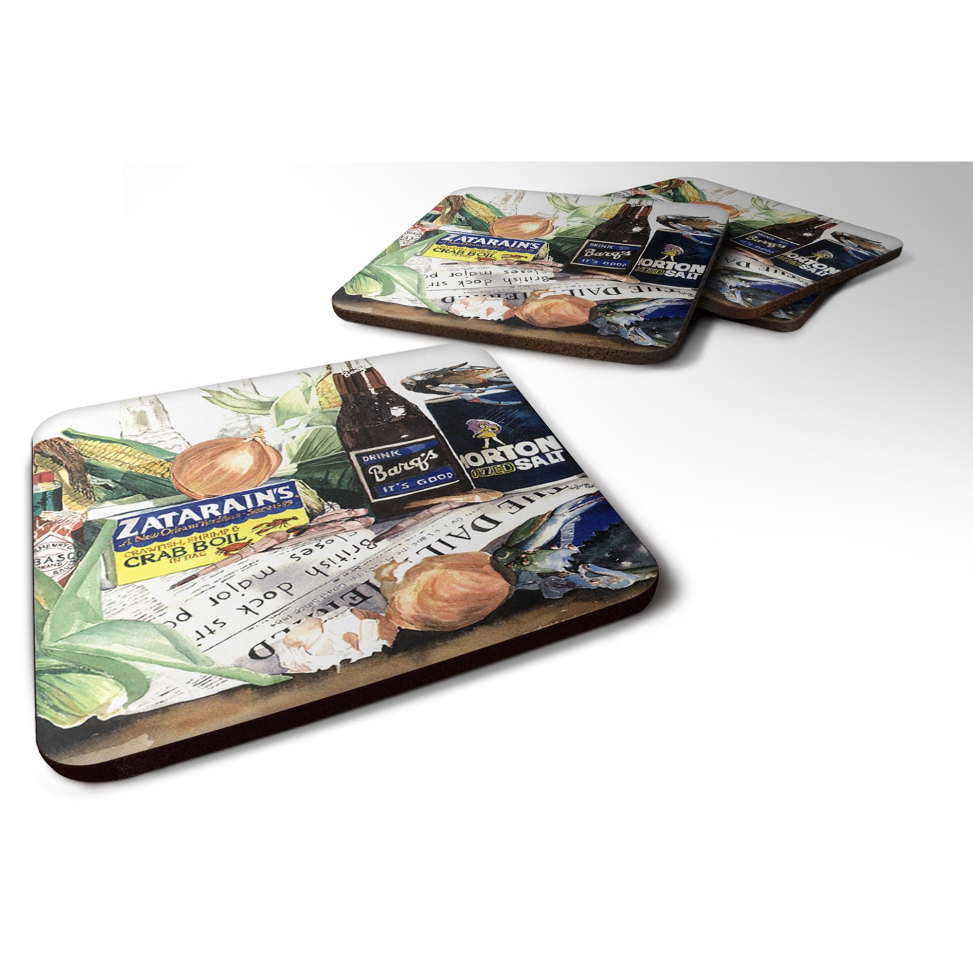 Barq'S, Crabs, And Spices Foam Coaster Set Of 4
