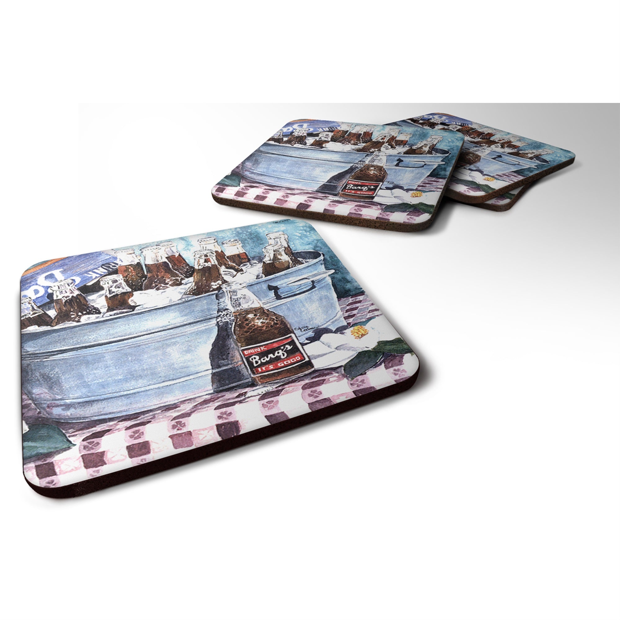 Barq'S And Old Washtub Foam Coaster Set Of 4