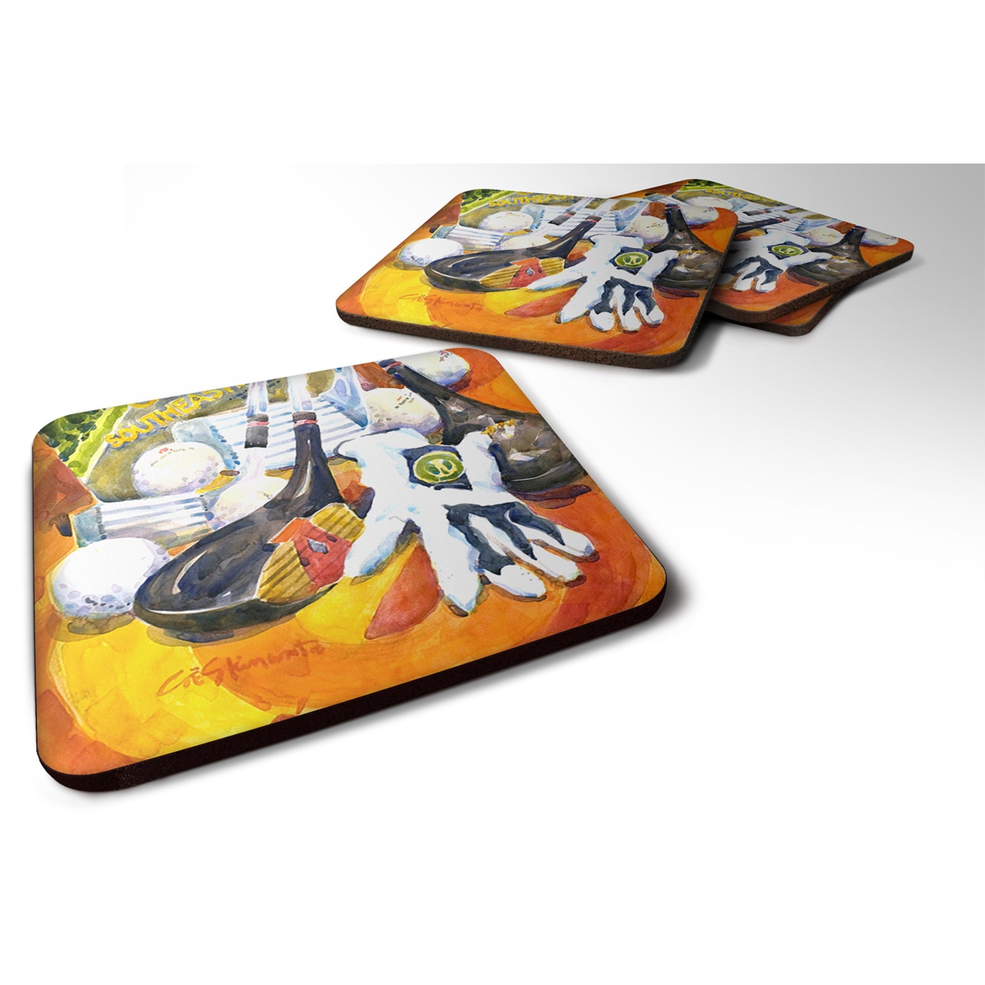 Golf Clubs, Ball And Glove Foam Coaster Set Of 4