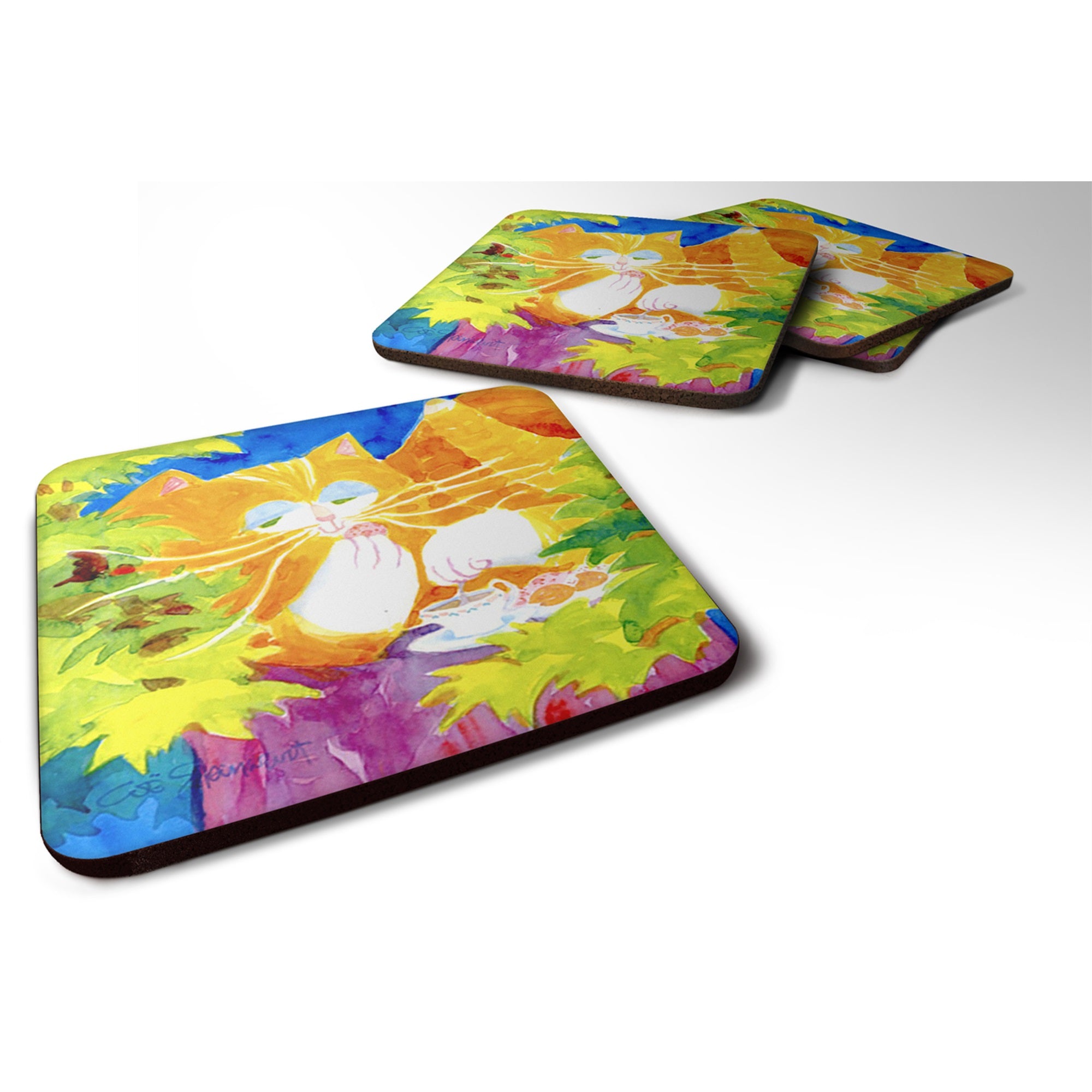 Cat Tea Time Foam Coaster Set Of 4