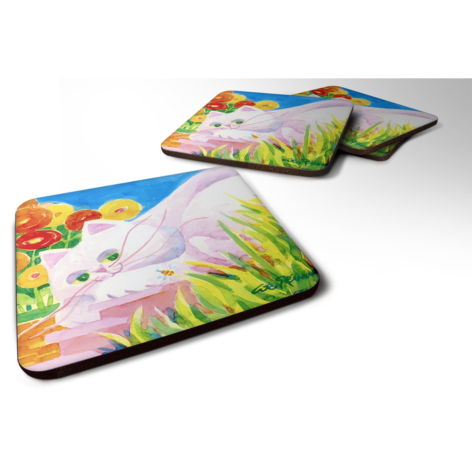 White Cat Tea Time Foam Coaster Set Of 4