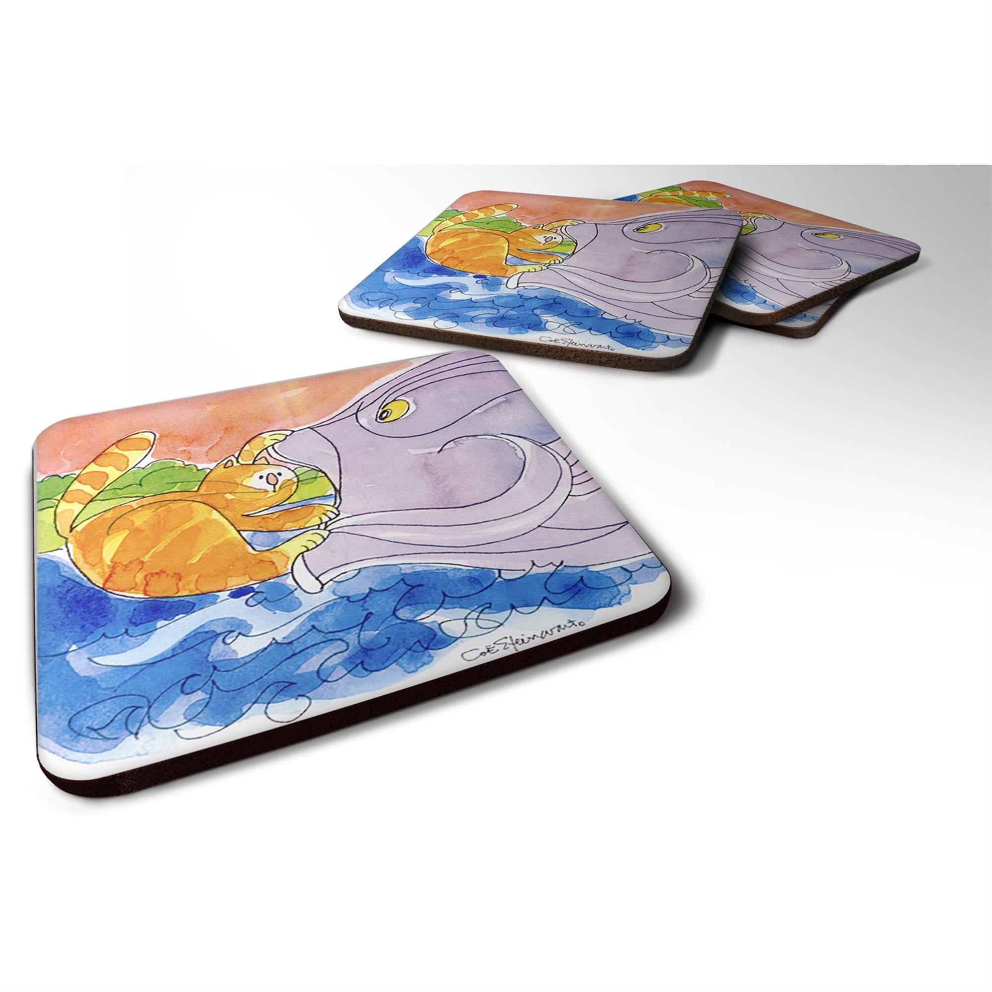 Cat And The Big Fish Foam Coaster Set Of 4