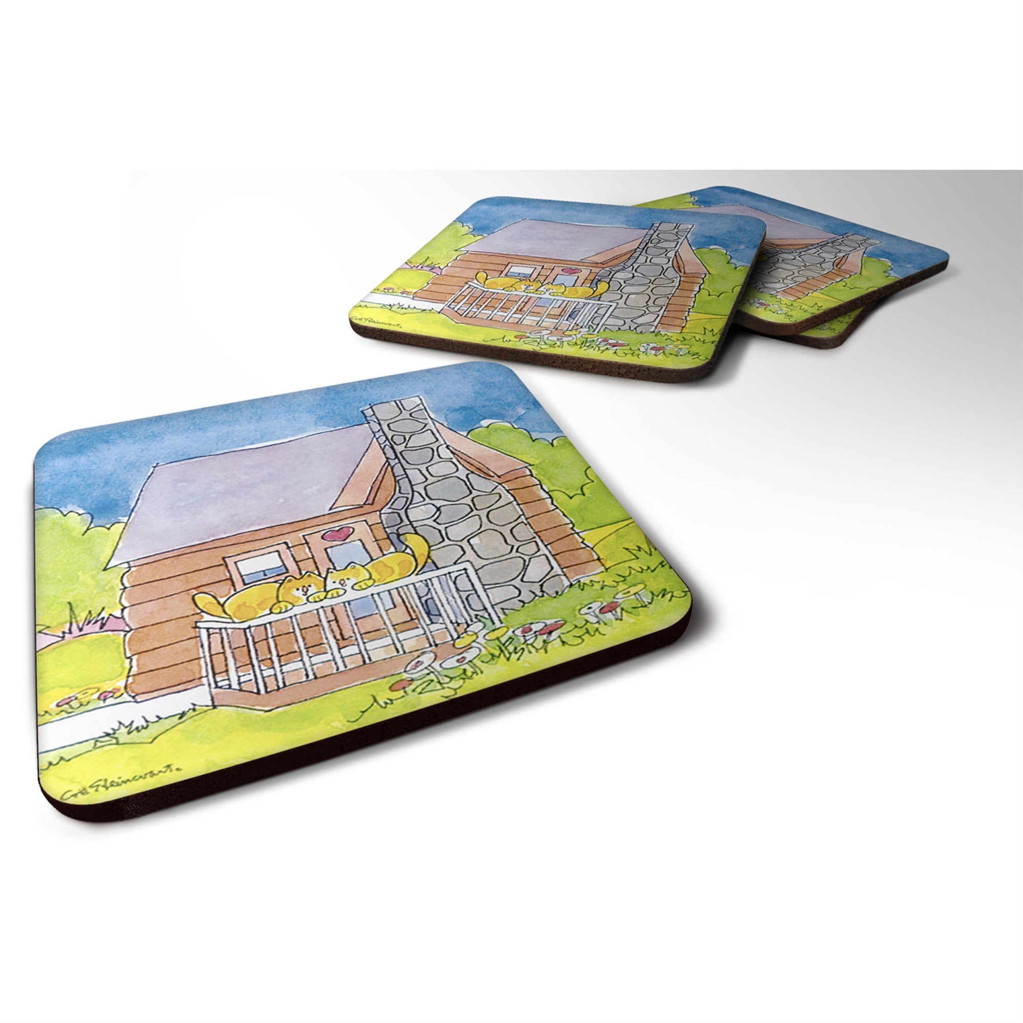 Cat Love At The Log Cabin  Foam Coaster Set Of 4