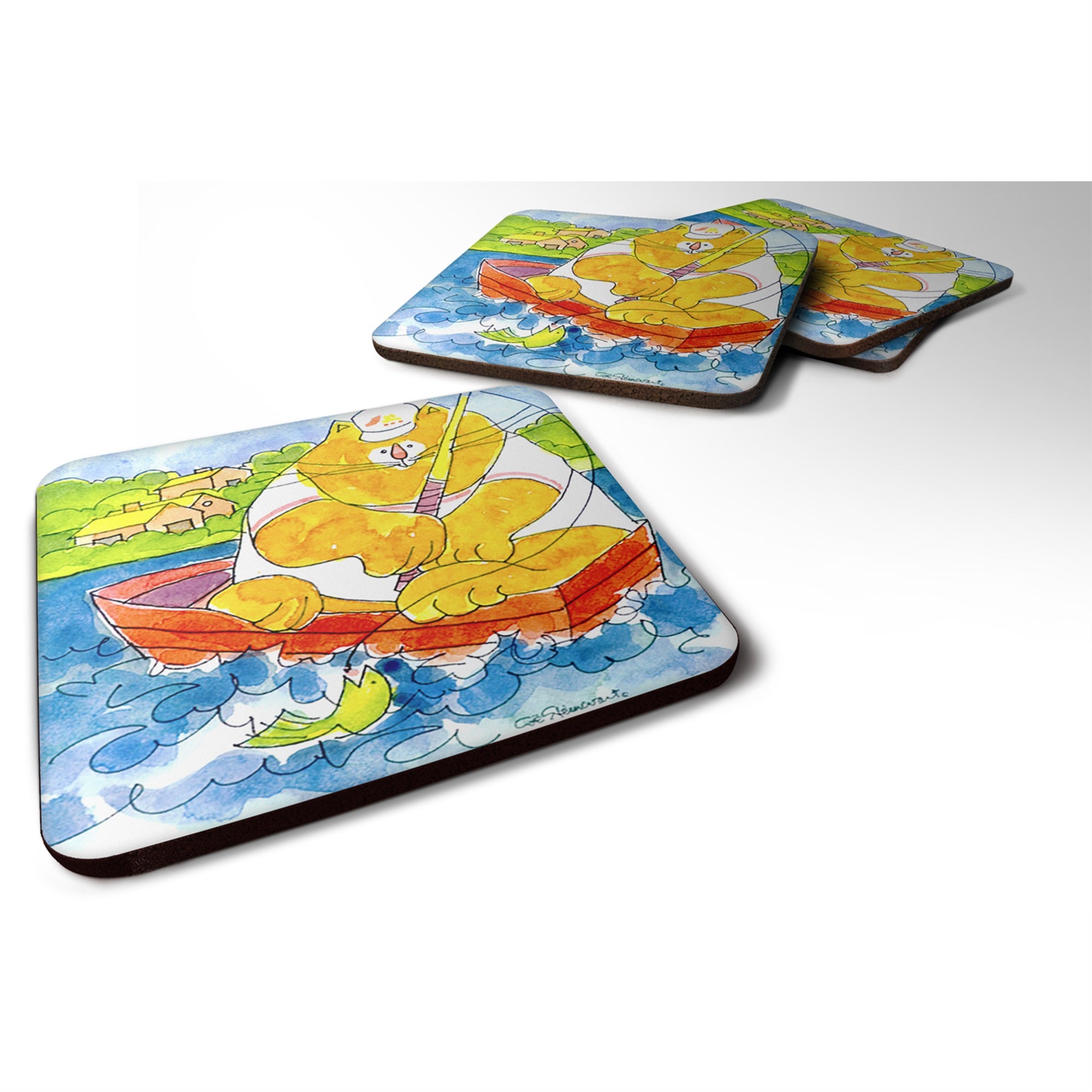Big Orange Cat Fishing Foam Coaster Set Of 4