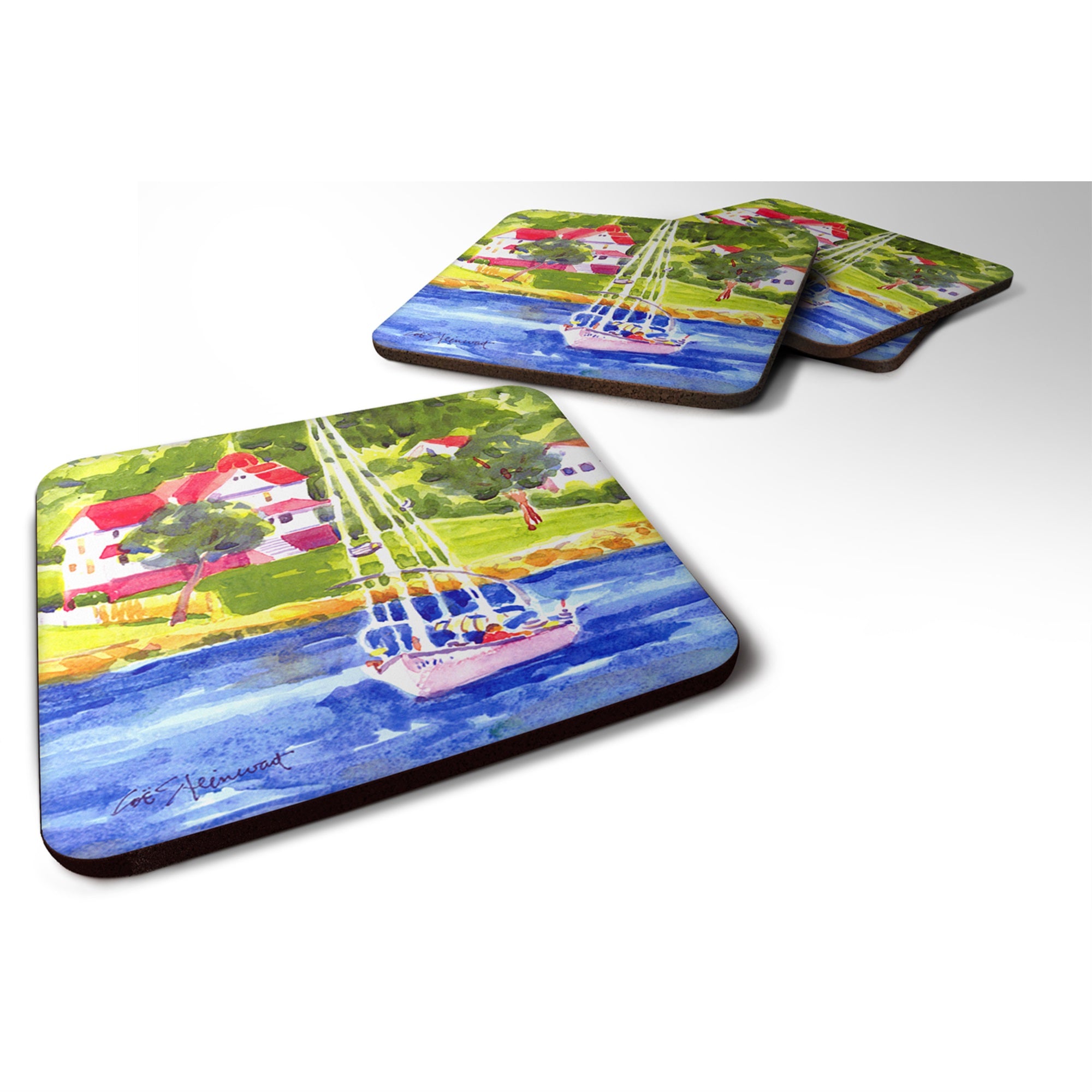 Sailboat On The Lake Foam Coaster Set Of 4