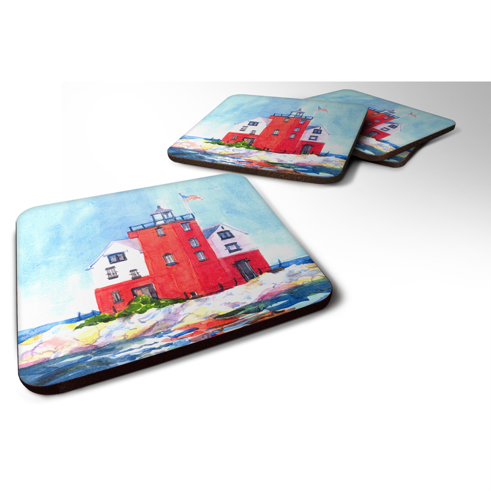 Lighthouse On The Rocks Harbour Foam Coaster Set Of 4