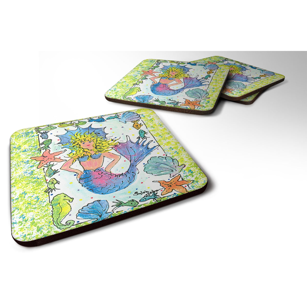 Blonde Funky Mermaid Foam Coaster Set Of 4