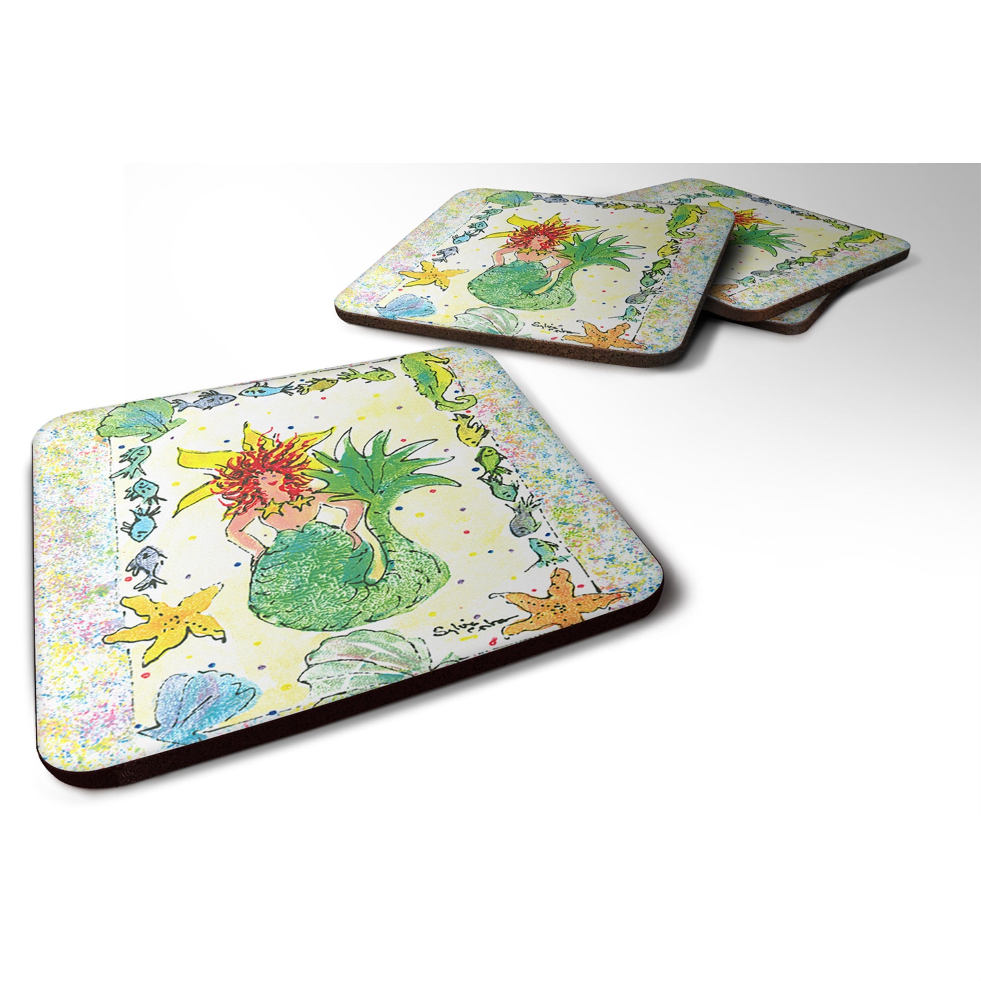 Red Headed Funky Mermaid Foam Coaster Set Of 4