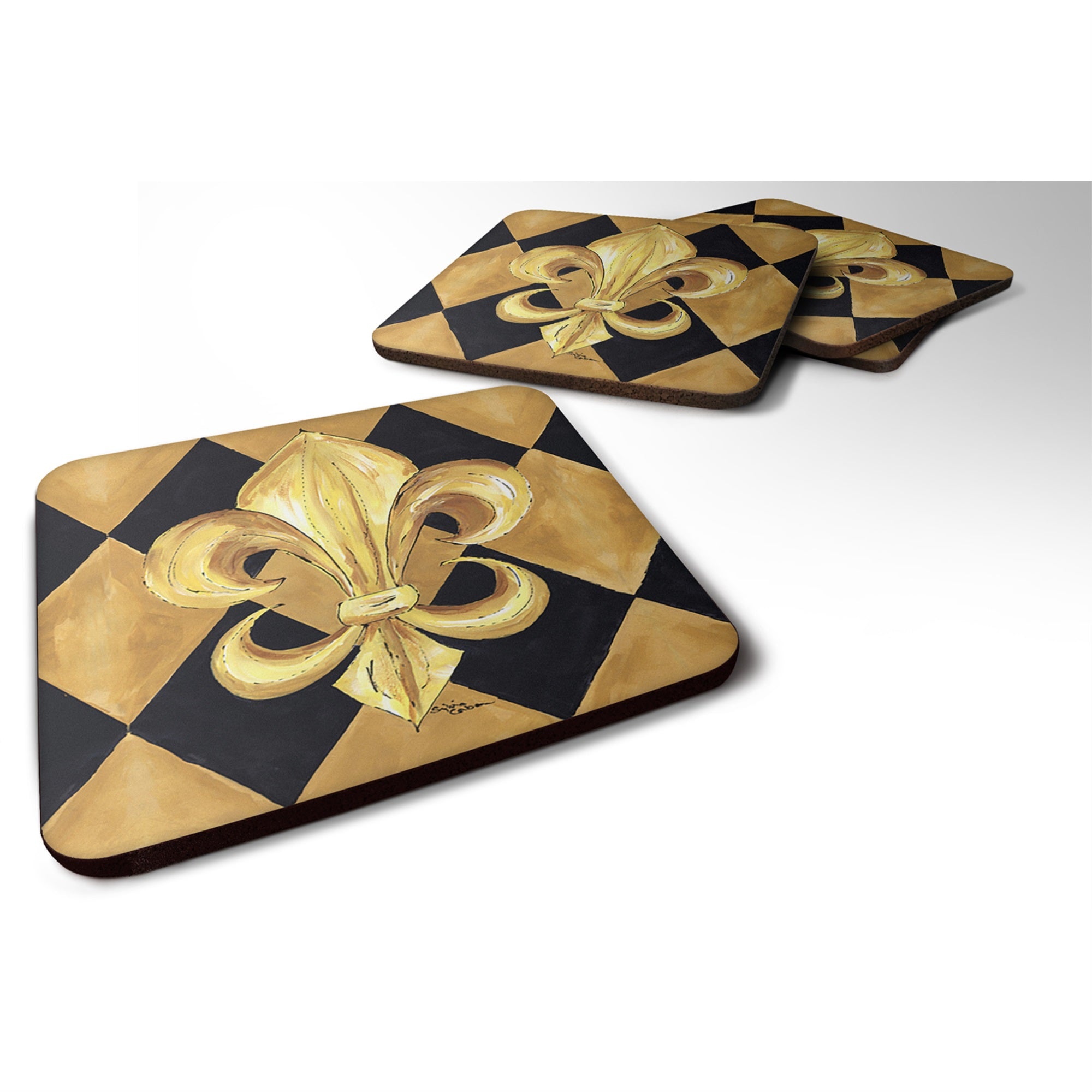 Black And Gold Fleur De Lis New Orleans Foam Coaster Set Of 4