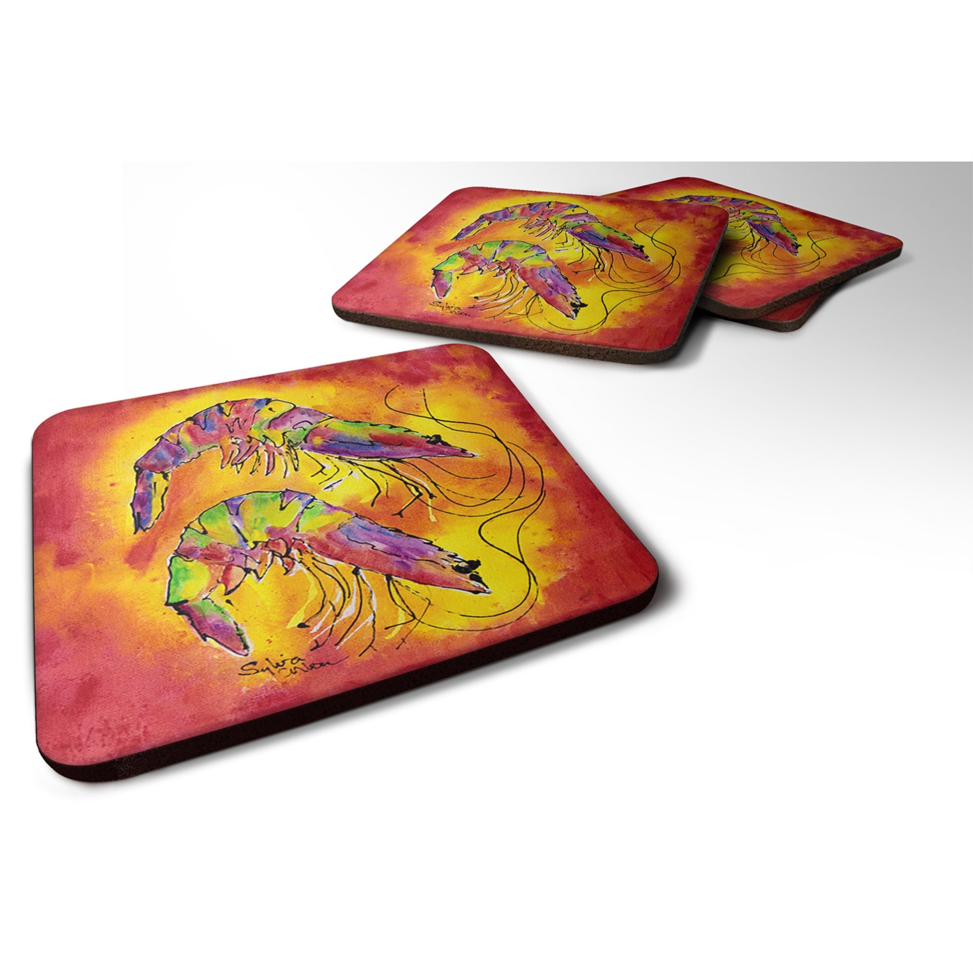 Bright Shrimp On Red Foam Coaster Set Of 4