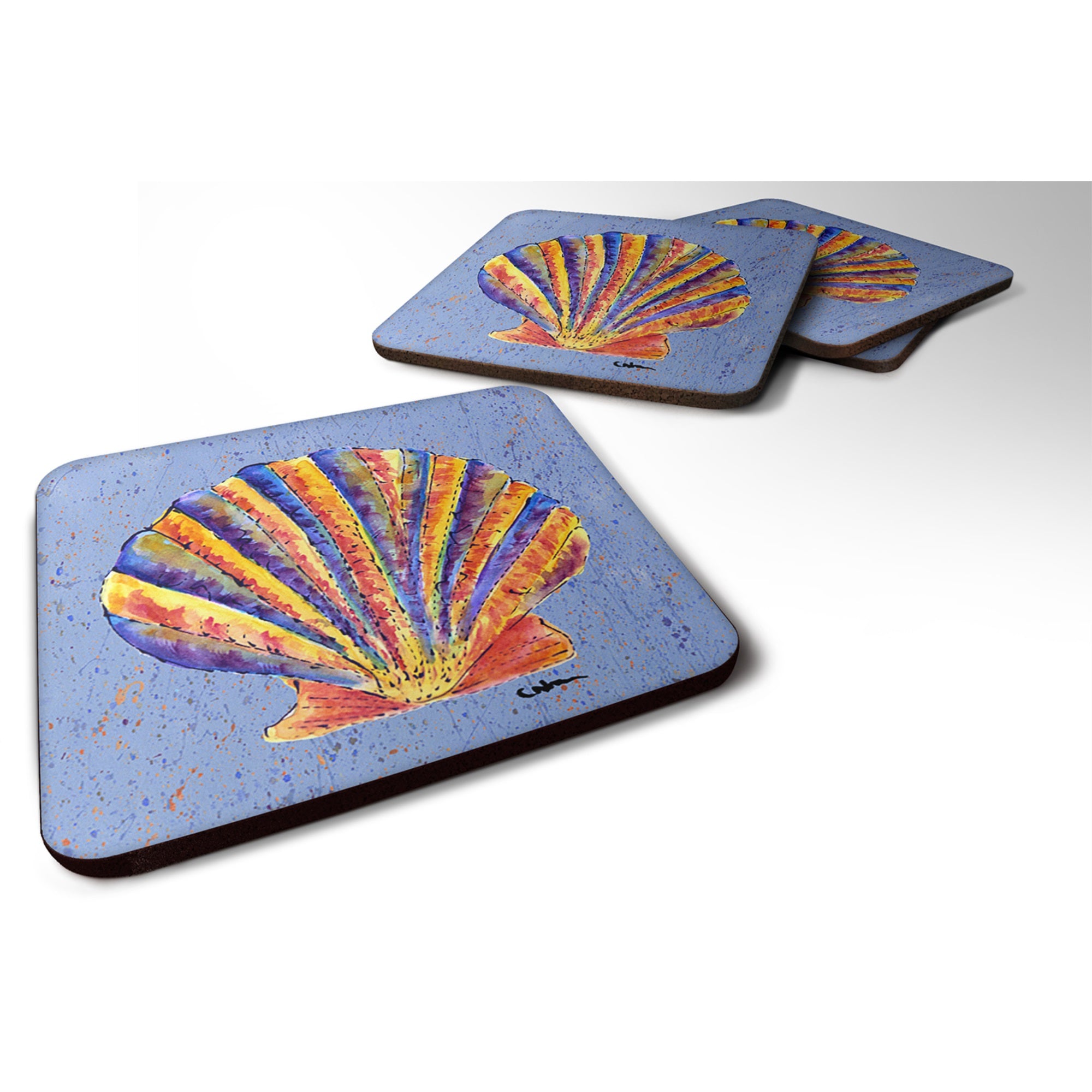 Scalloped Shell On Blue Foam Coaster Set Of 4