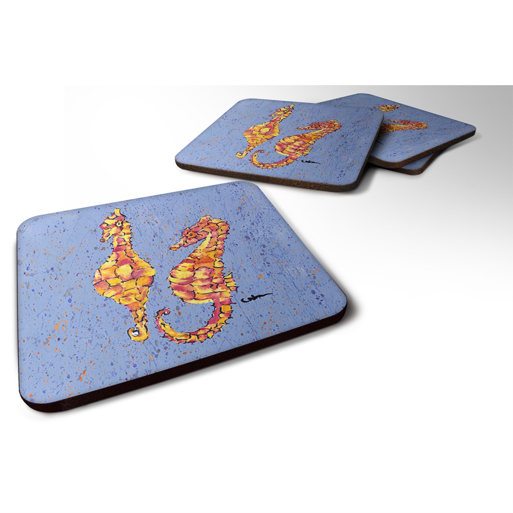Seahorses On Blue Foam Coaster Set Of 4