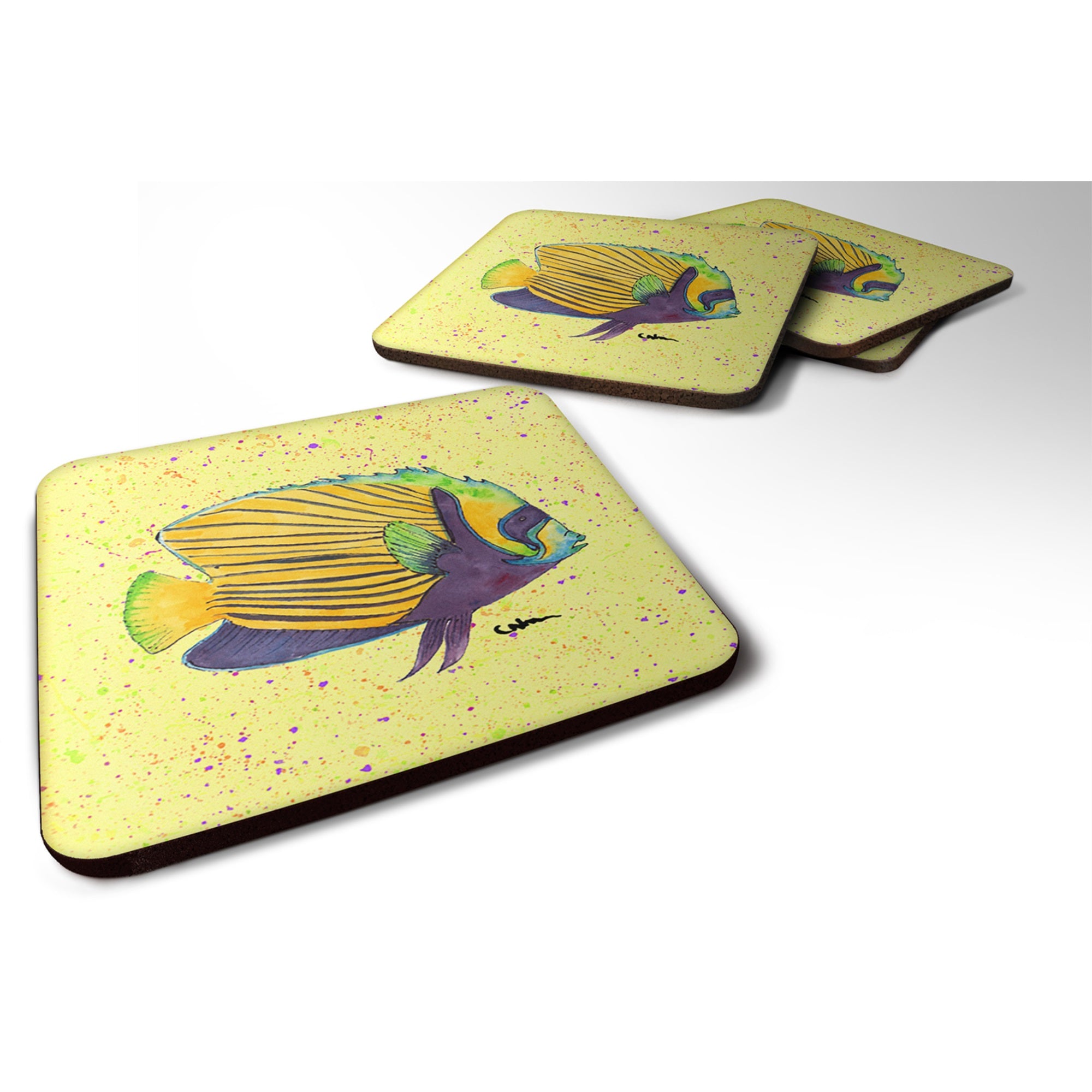 Yellow Fish On Yellow Foam Coaster Set Of 4