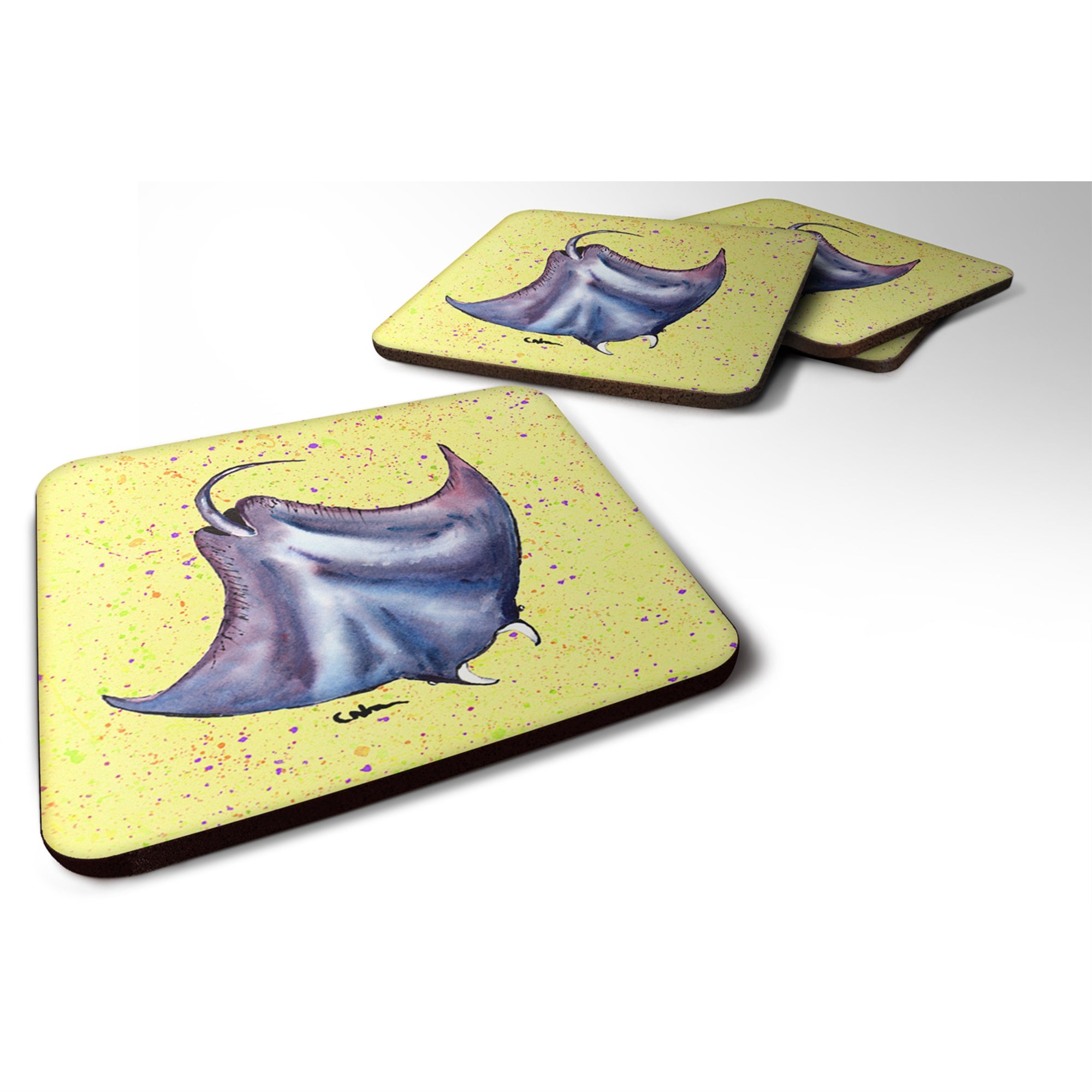 Stingray On Yellow Foam Coaster Set Of 4