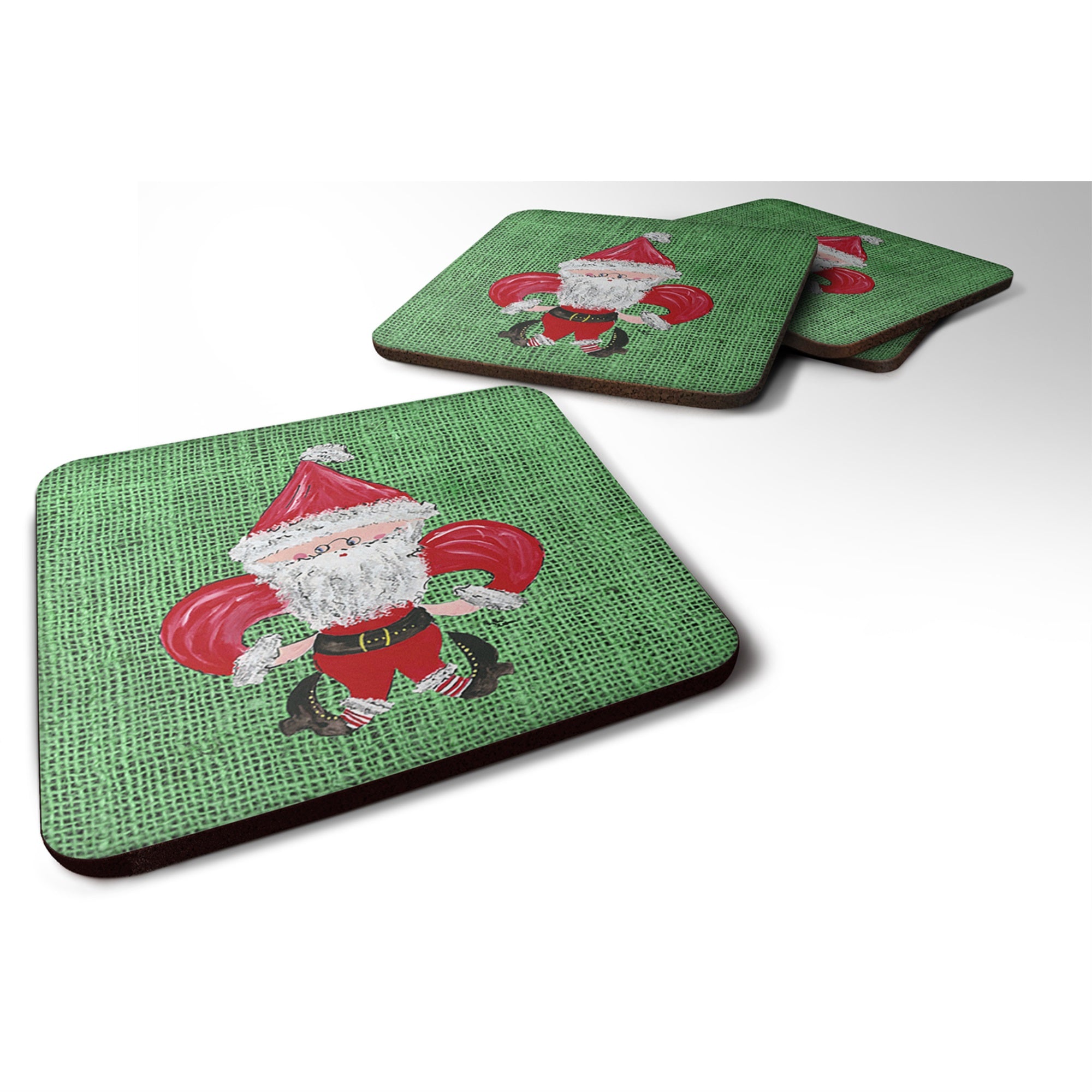 Christmas Santa Fleur De Lis Foam Coaster Set Of 4