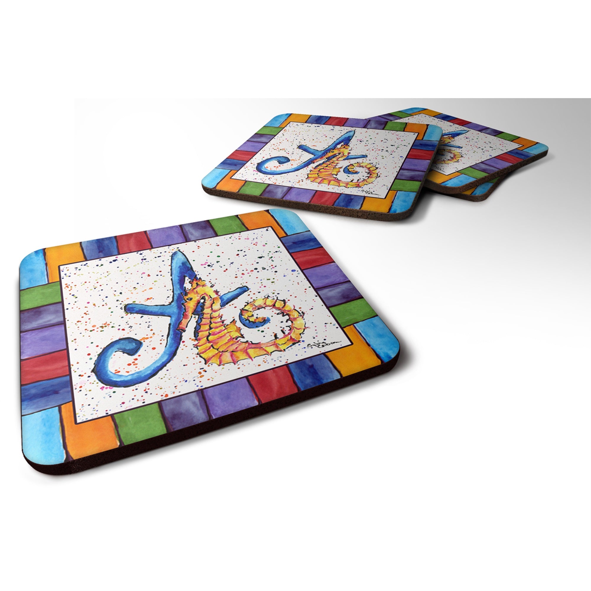 Letter A With Seahorse Foam Coaster Set Of 4