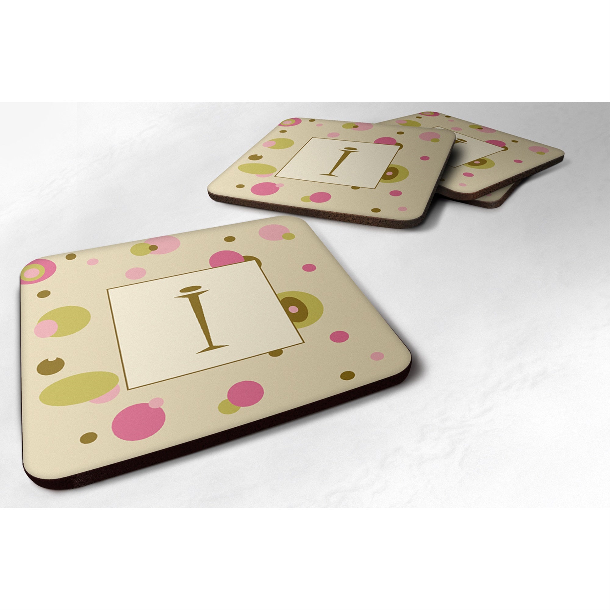 Letter I Initial Monogram - Tan Dots Foam Coaster Set Of 4
