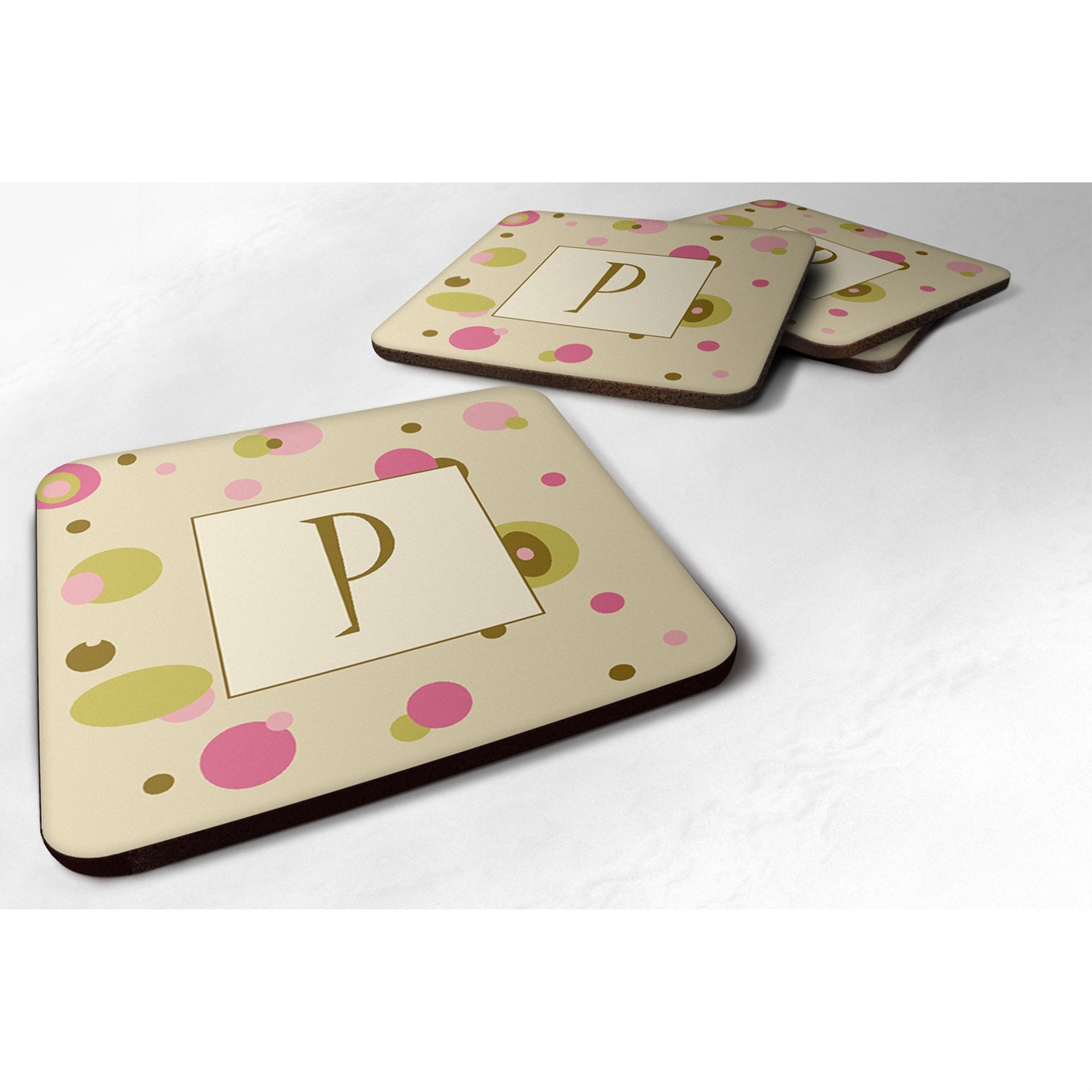 Letter P Initial Monogram - Tan Dots Foam Coaster Set Of 4