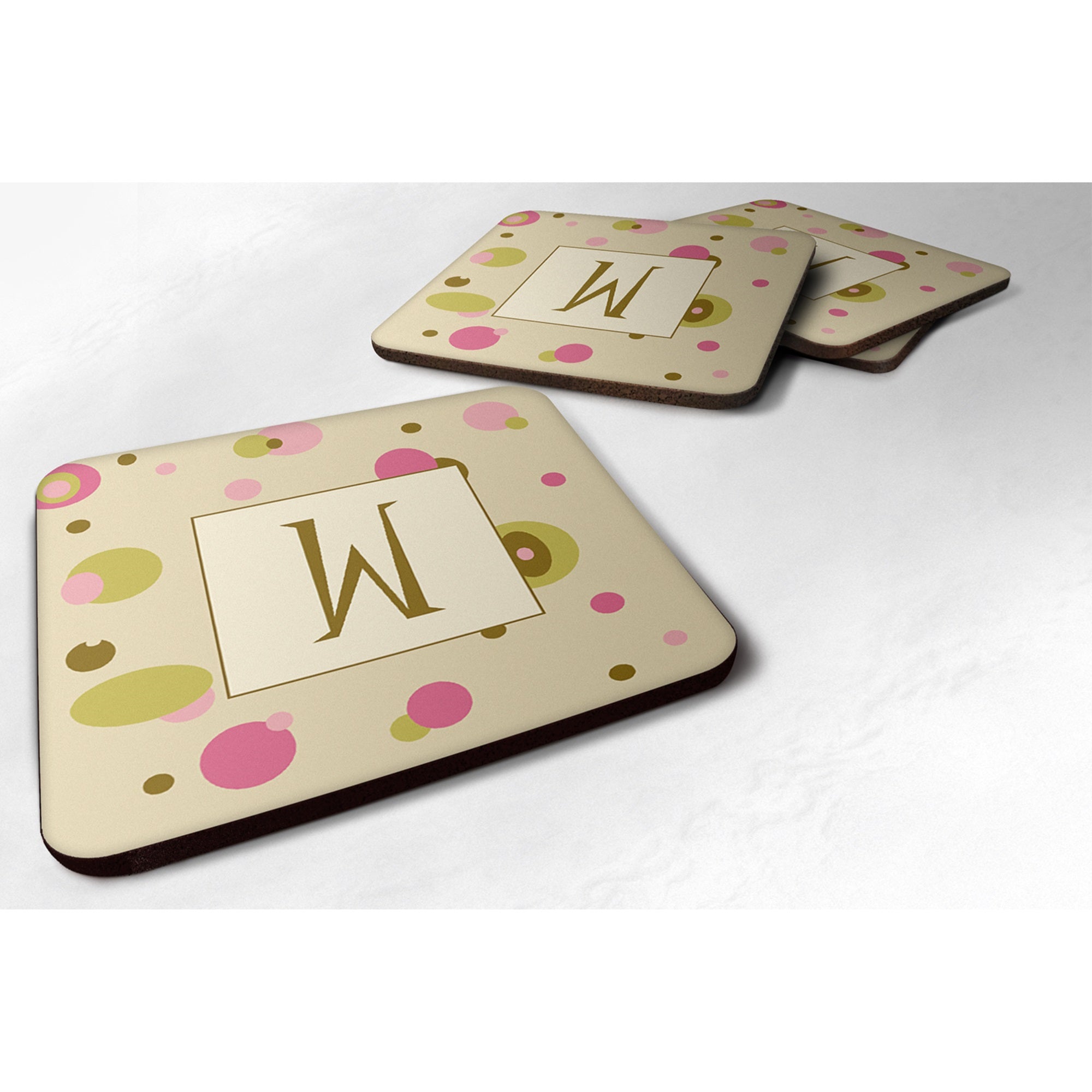 Letter W Initial Monogram - Tan Dots Foam Coaster Set Of 4
