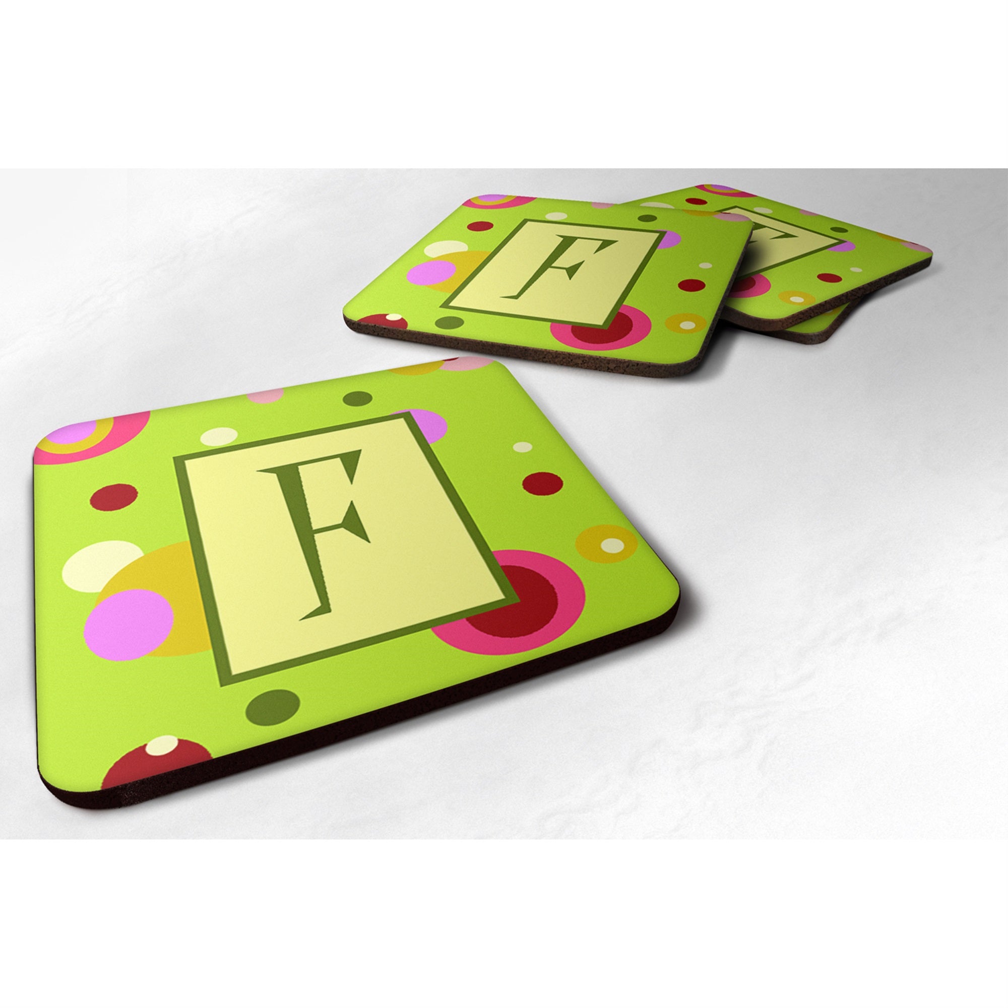 Letter F Monogram - Lime Green Foam Coaster Set Of 4