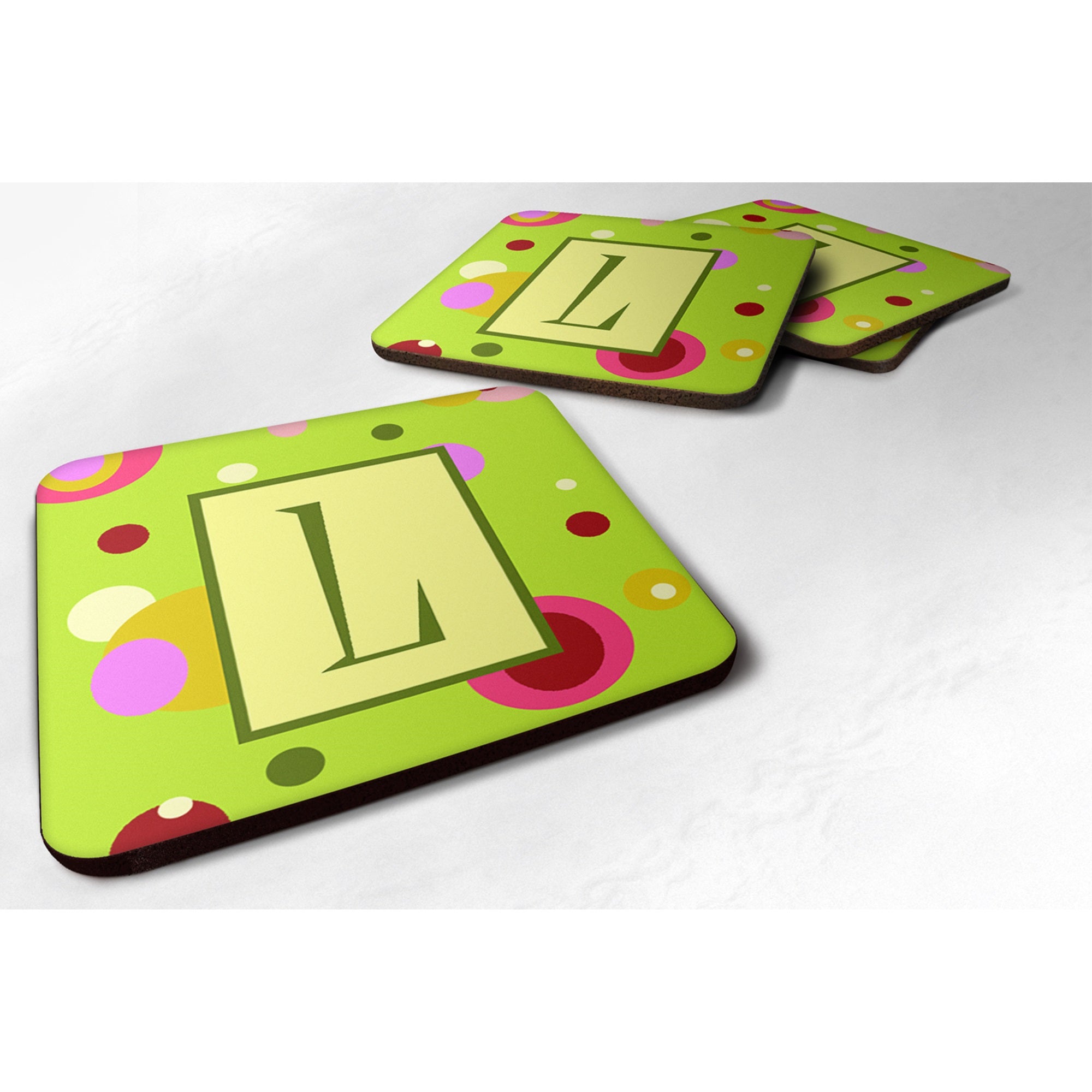 Letter L Monogram - Lime Green Foam Coaster Set Of 4