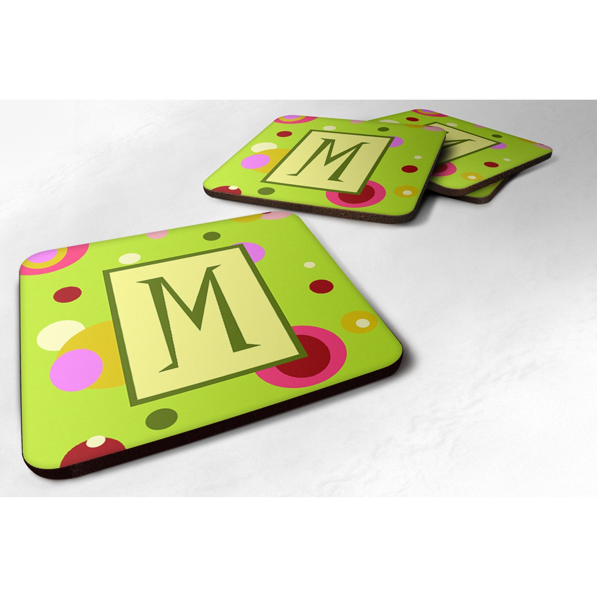 Letter M Monogram - Lime Green Foam Coaster Set Of 4