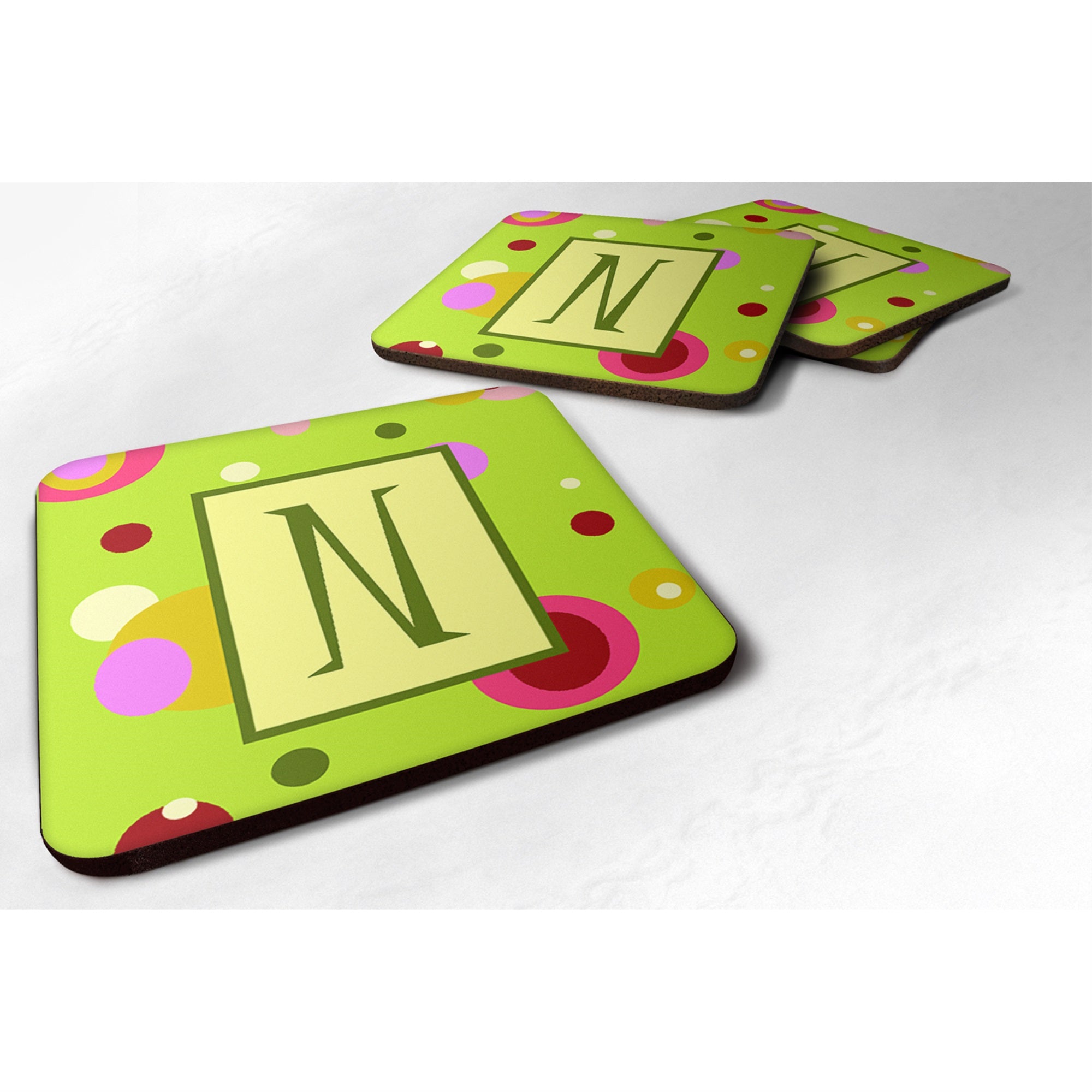 Letter N Monogram - Lime Green Foam Coaster Set Of 4