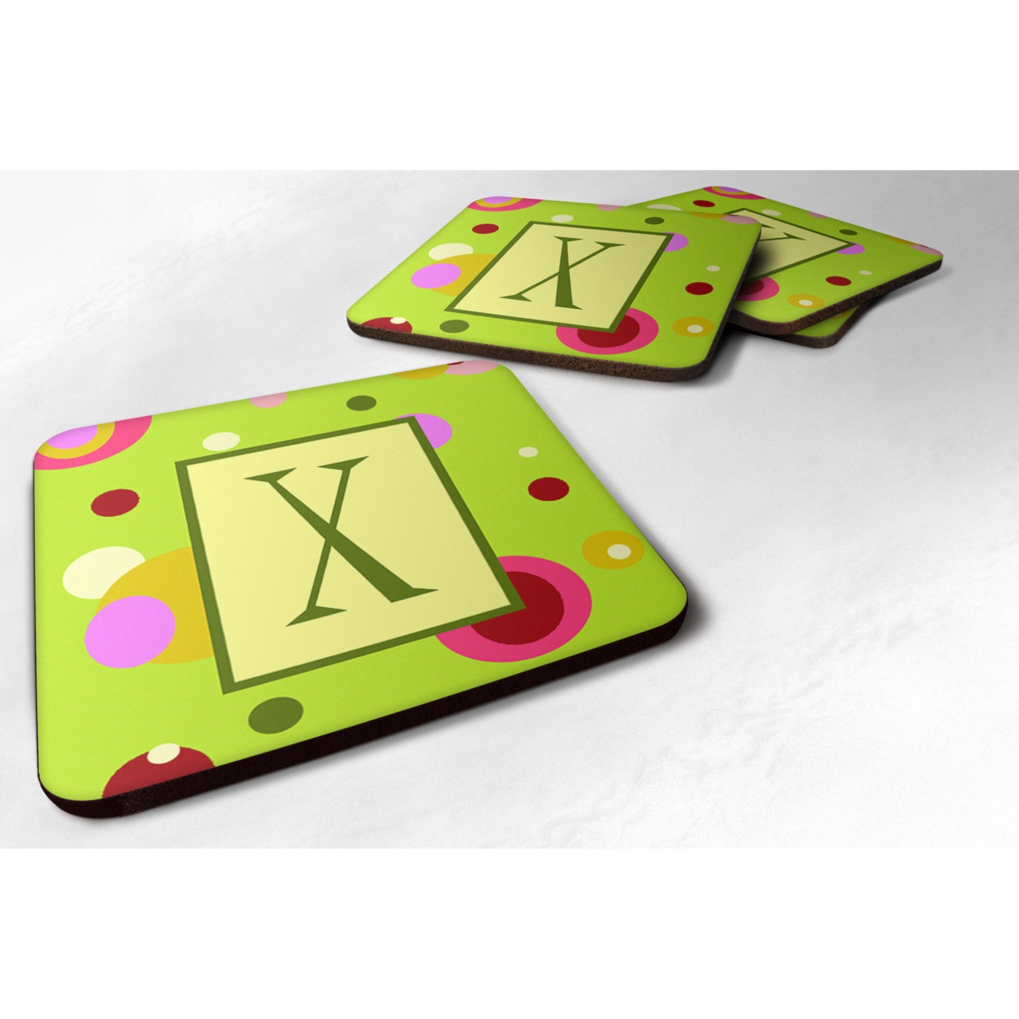 Letter X Monogram - Lime Green Foam Coaster Set Of 4
