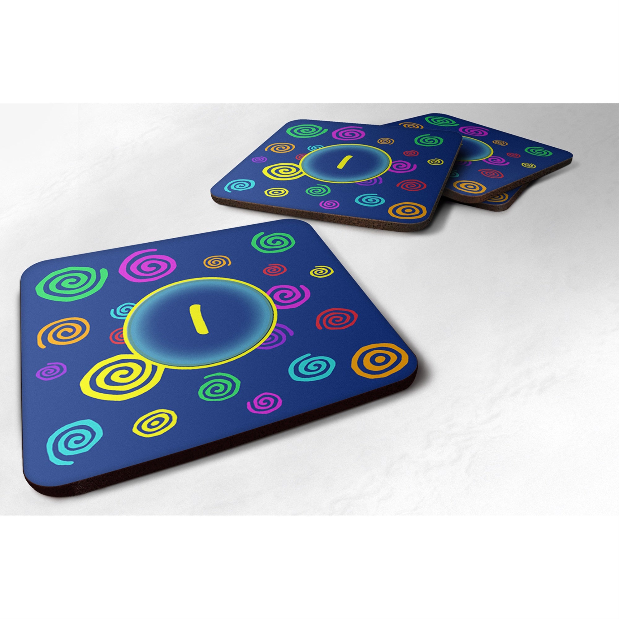 Letter I Initial Monogram - Blue Swirls Foam Coaster Set Of 4