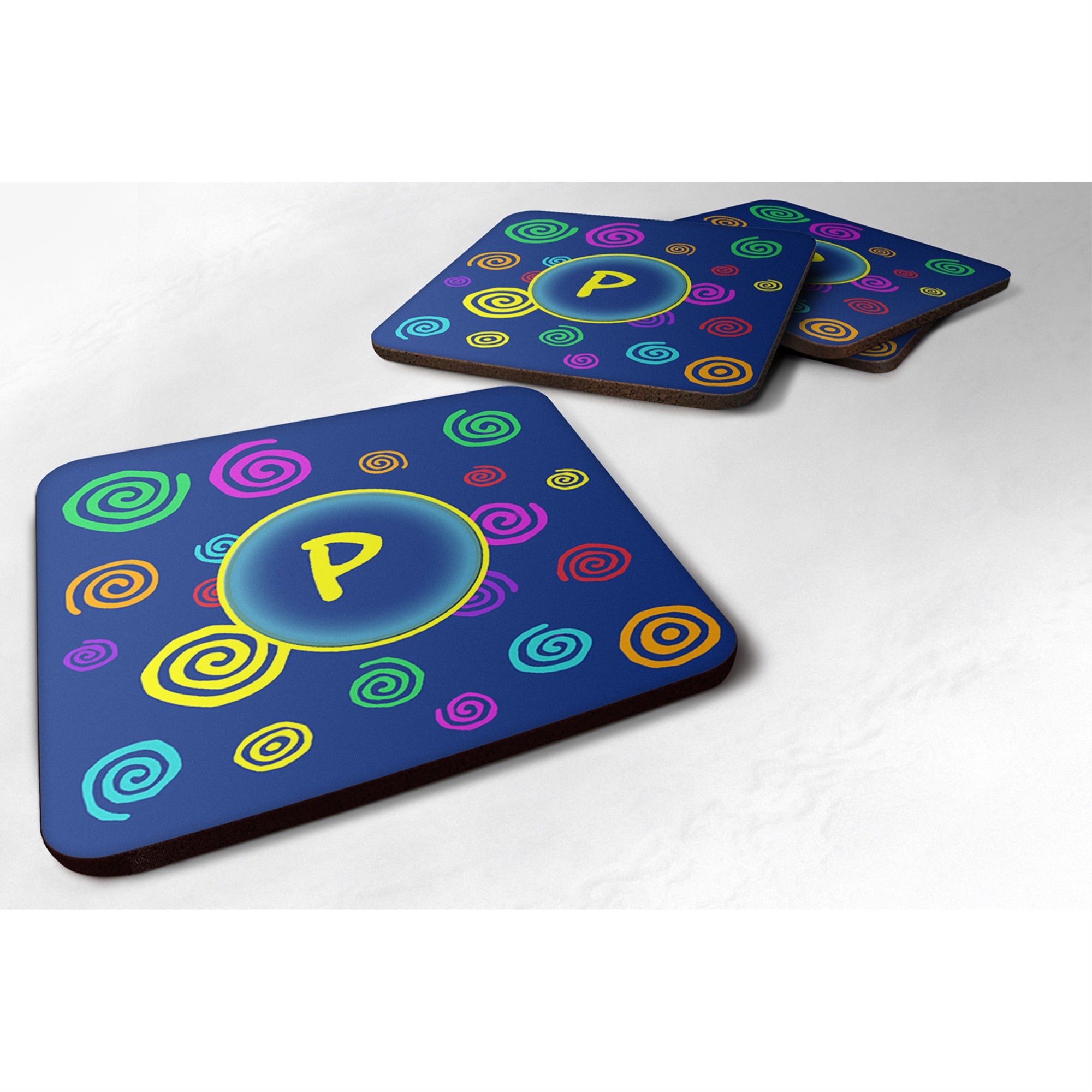 Letter P Initial Monogram - Blue Swirls Foam Coaster Set Of 4