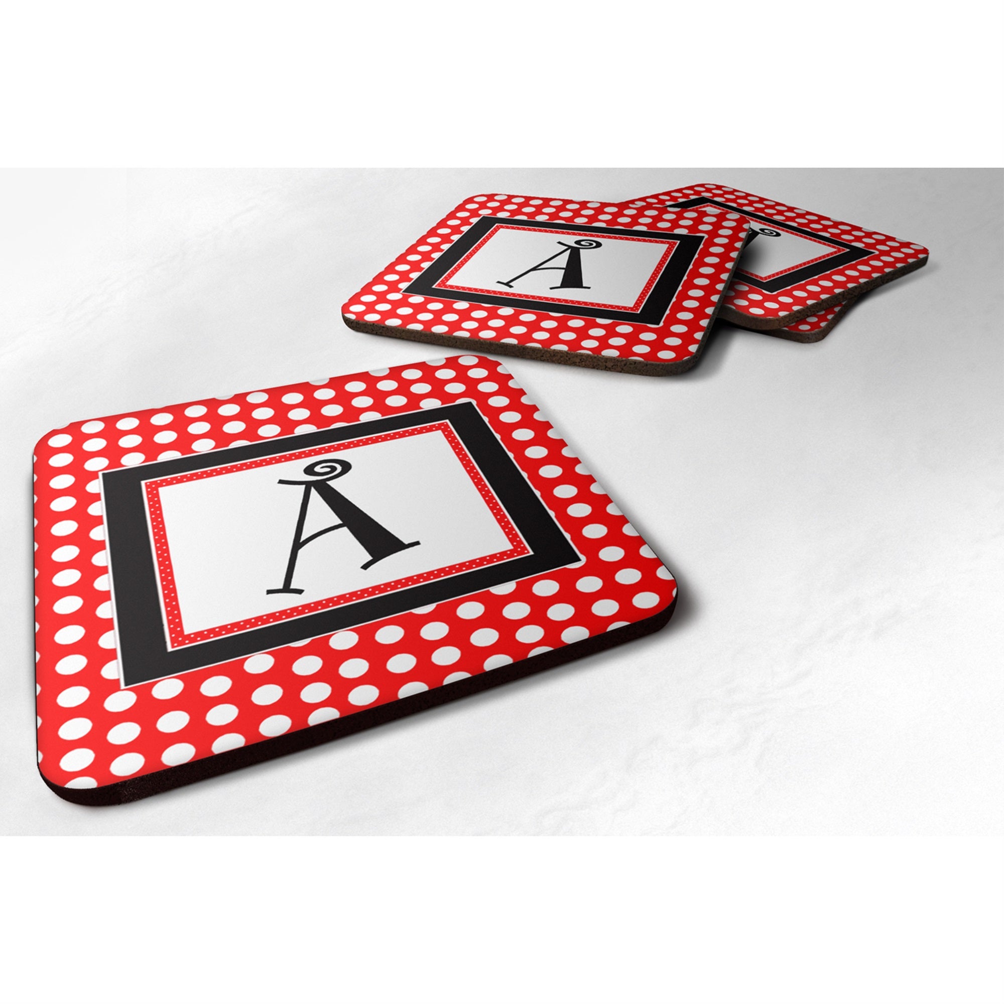 Letter A Monogram - Red And Black Polka Dots Foam Coaster Set Of 4