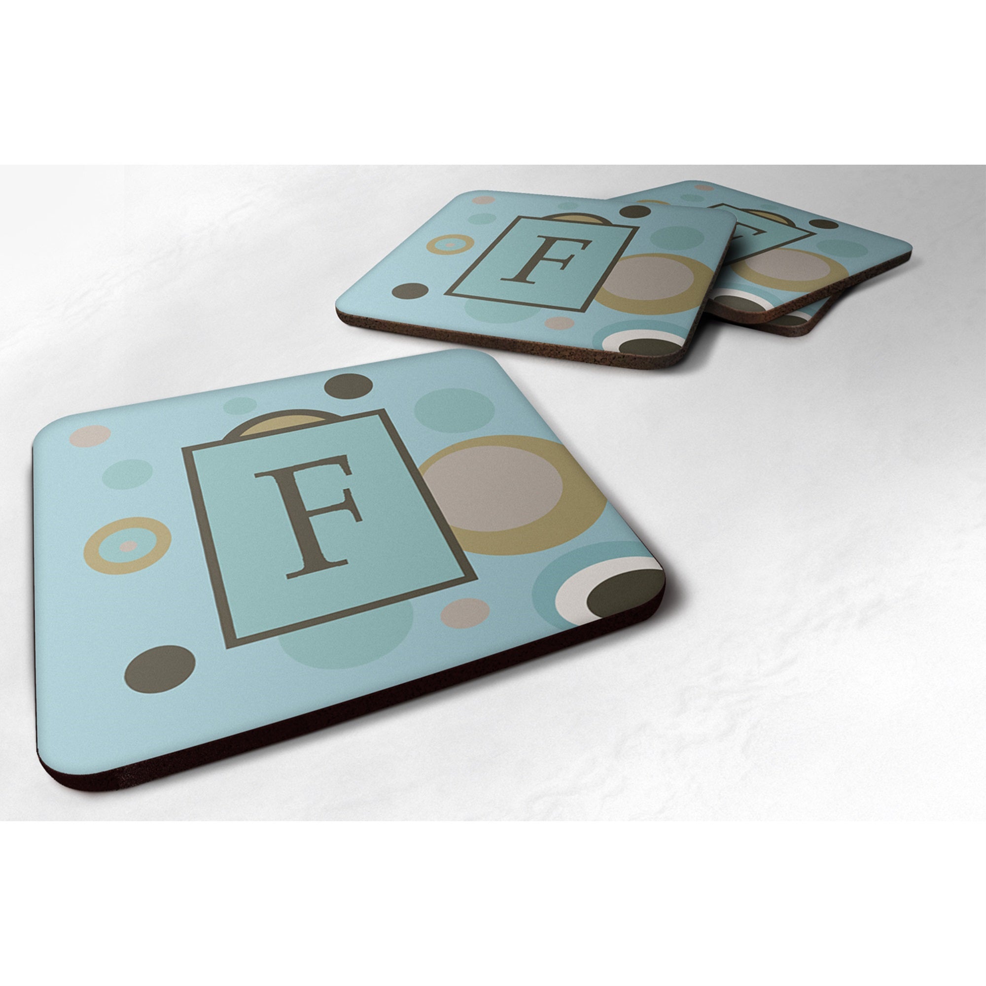 Letter F Initial Monogram - Blue Dots Foam Coaster Set Of 4