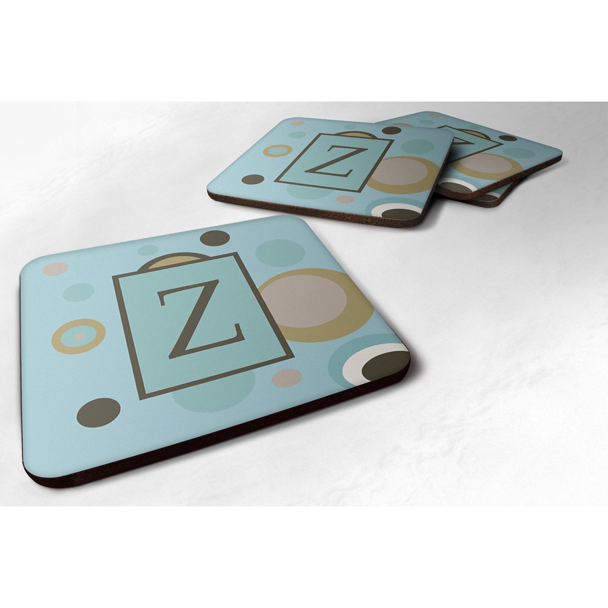 Letter Z Initial Monogram - Blue Dots Foam Coaster Set Of 4