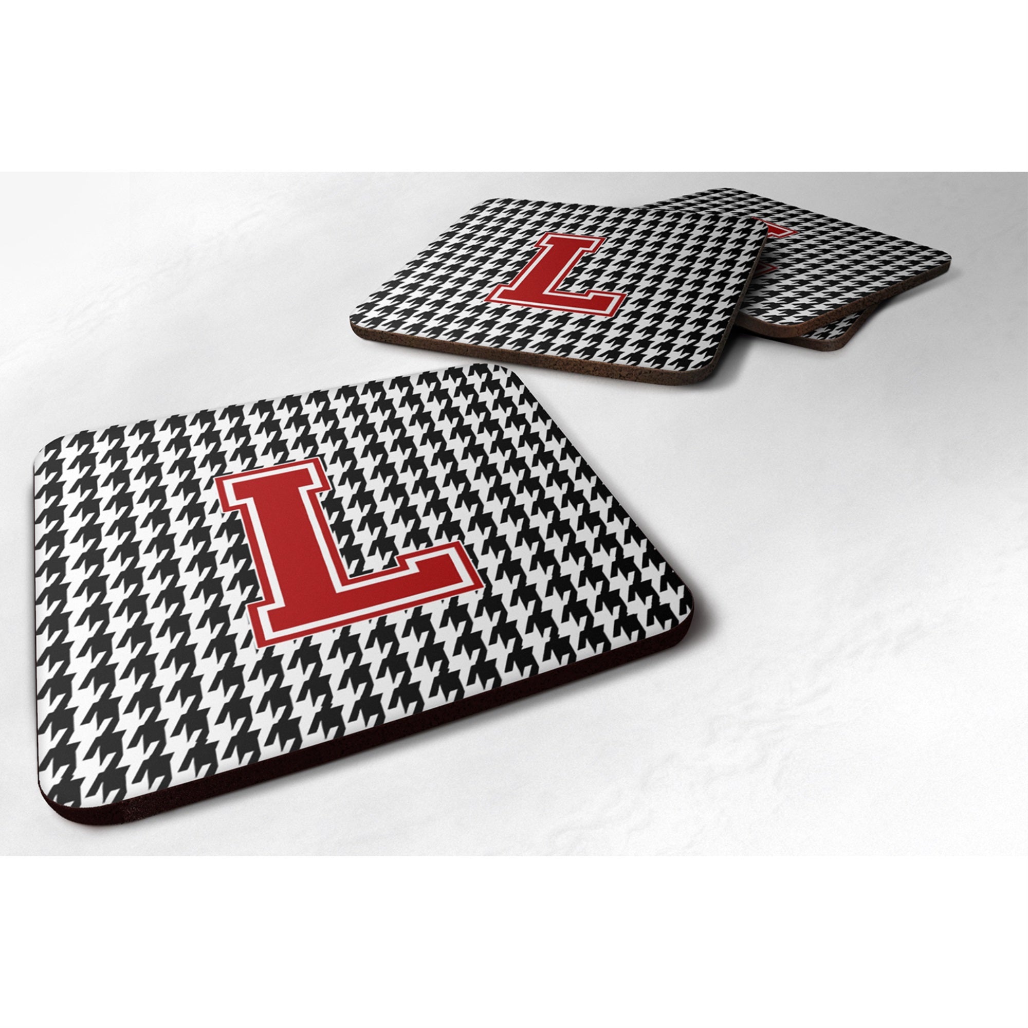 Letter L Monogram - Houndstooth Black Foam Coaster Set Of 4