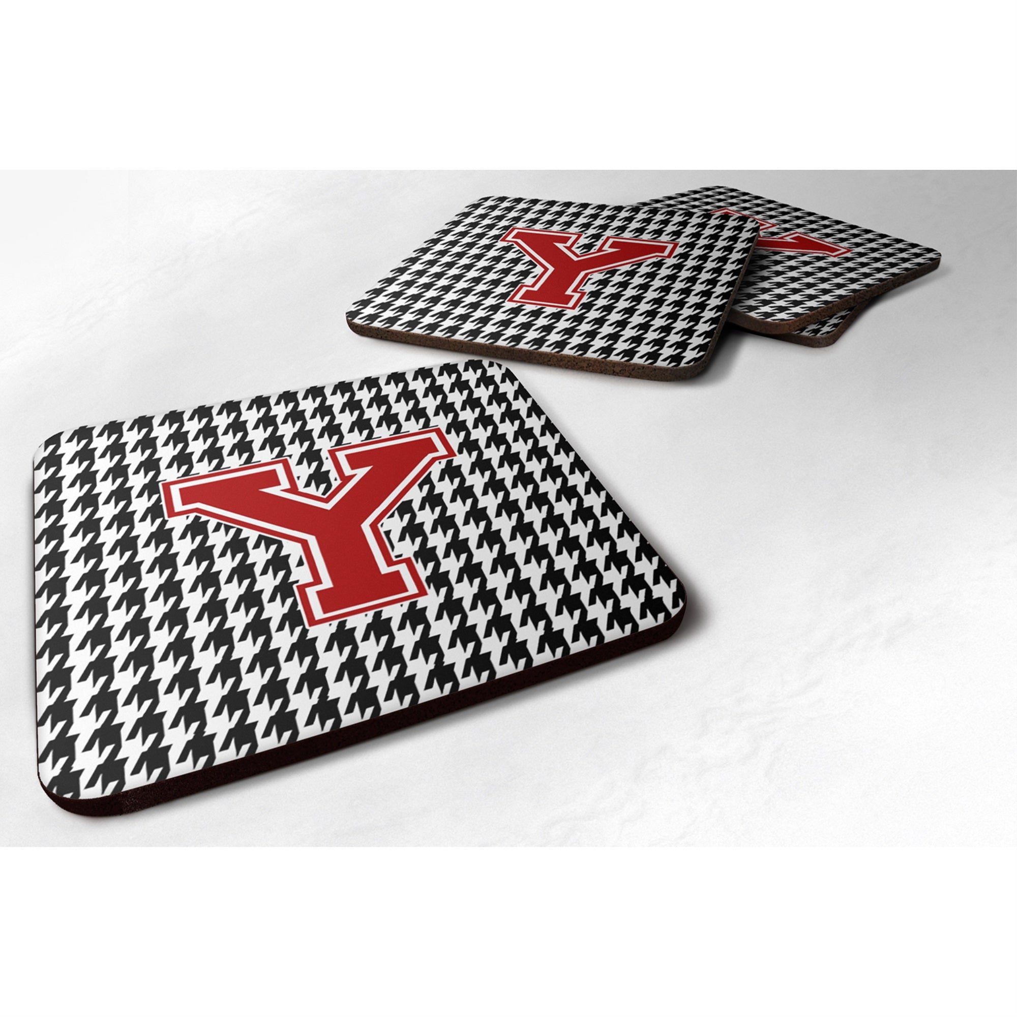 Letter Y Monogram - Houndstooth Black Foam Coaster Set Of 4