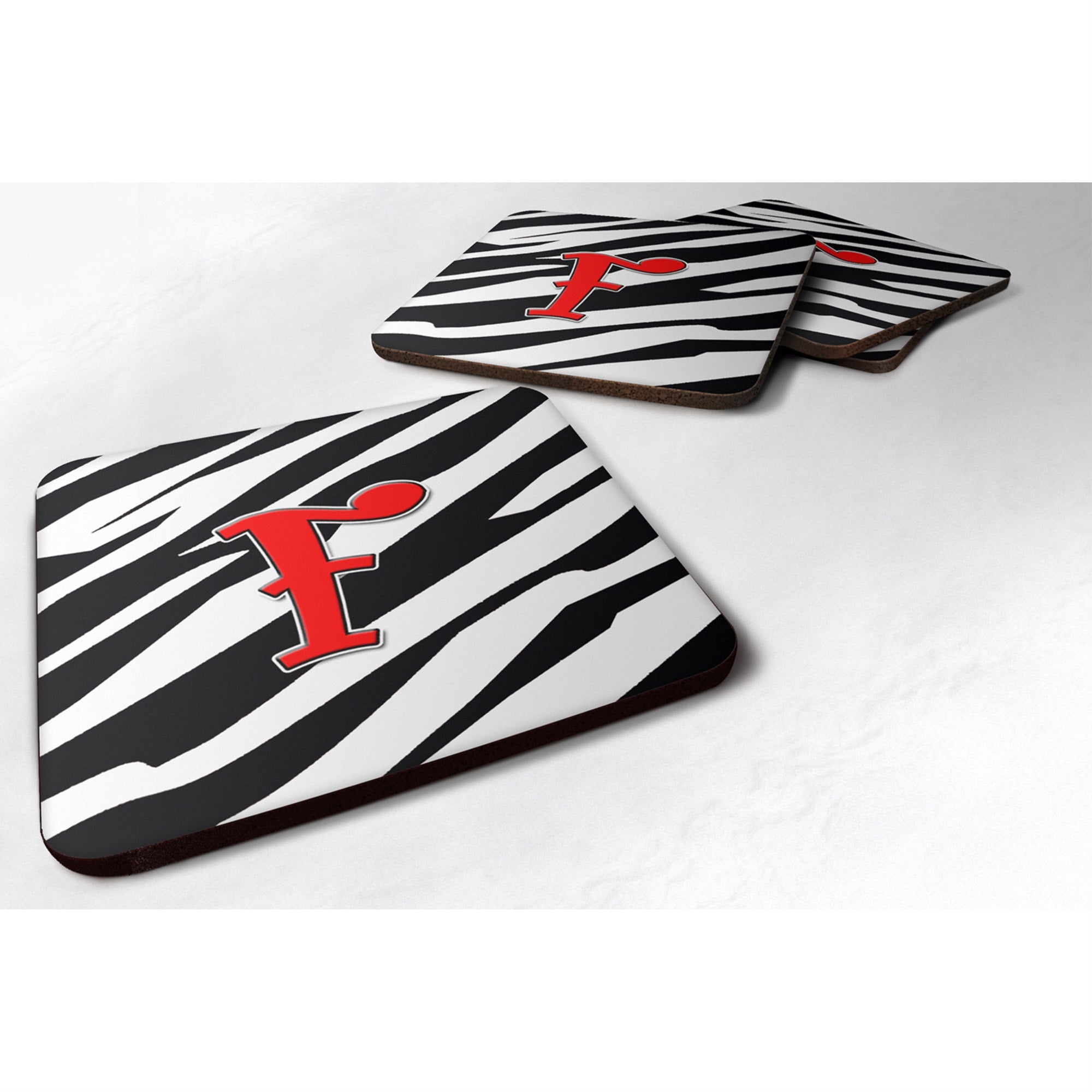 Letter F Initial Monogram - Zebra Red Foam Coaster Set Of 4