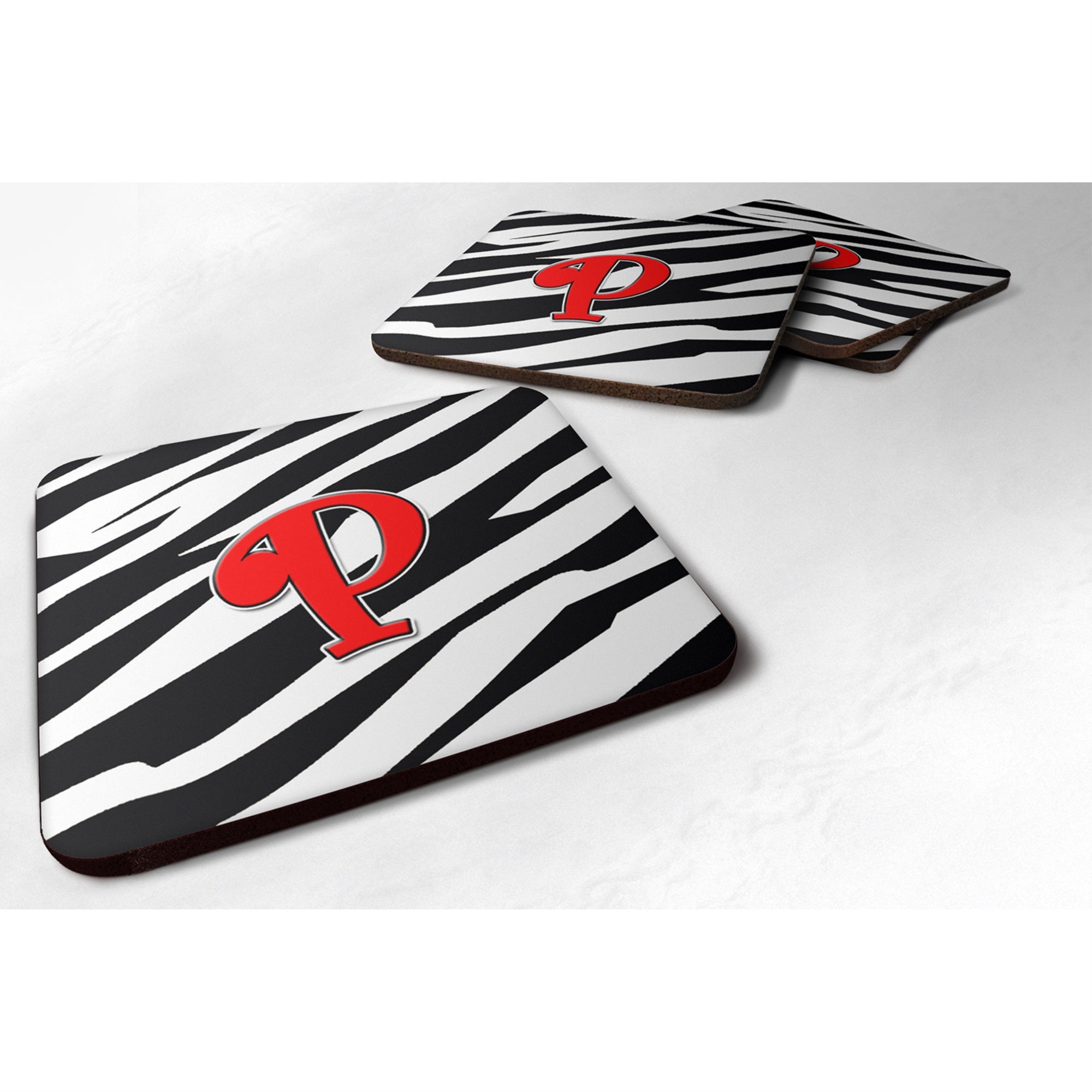 Letter P Initial Monogram - Zebra Red Foam Coaster Set Of 4