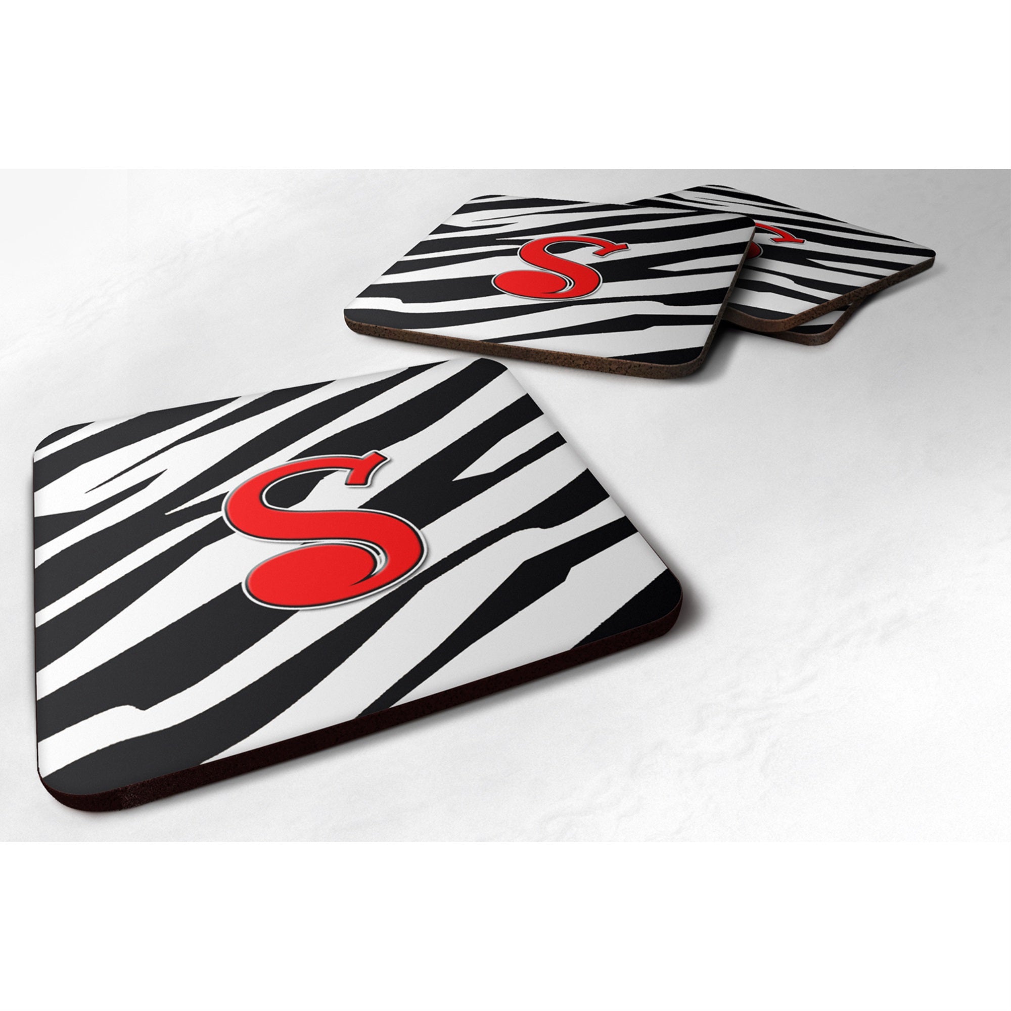 Letter S Initial Monogram - Zebra Red Foam Coaster Set Of 4