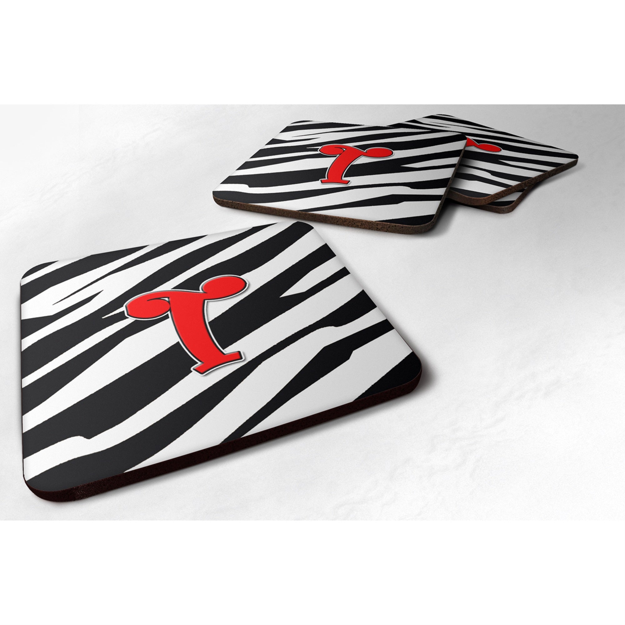 Letter T Initial Monogram - Zebra Red Foam Coaster Set Of 4