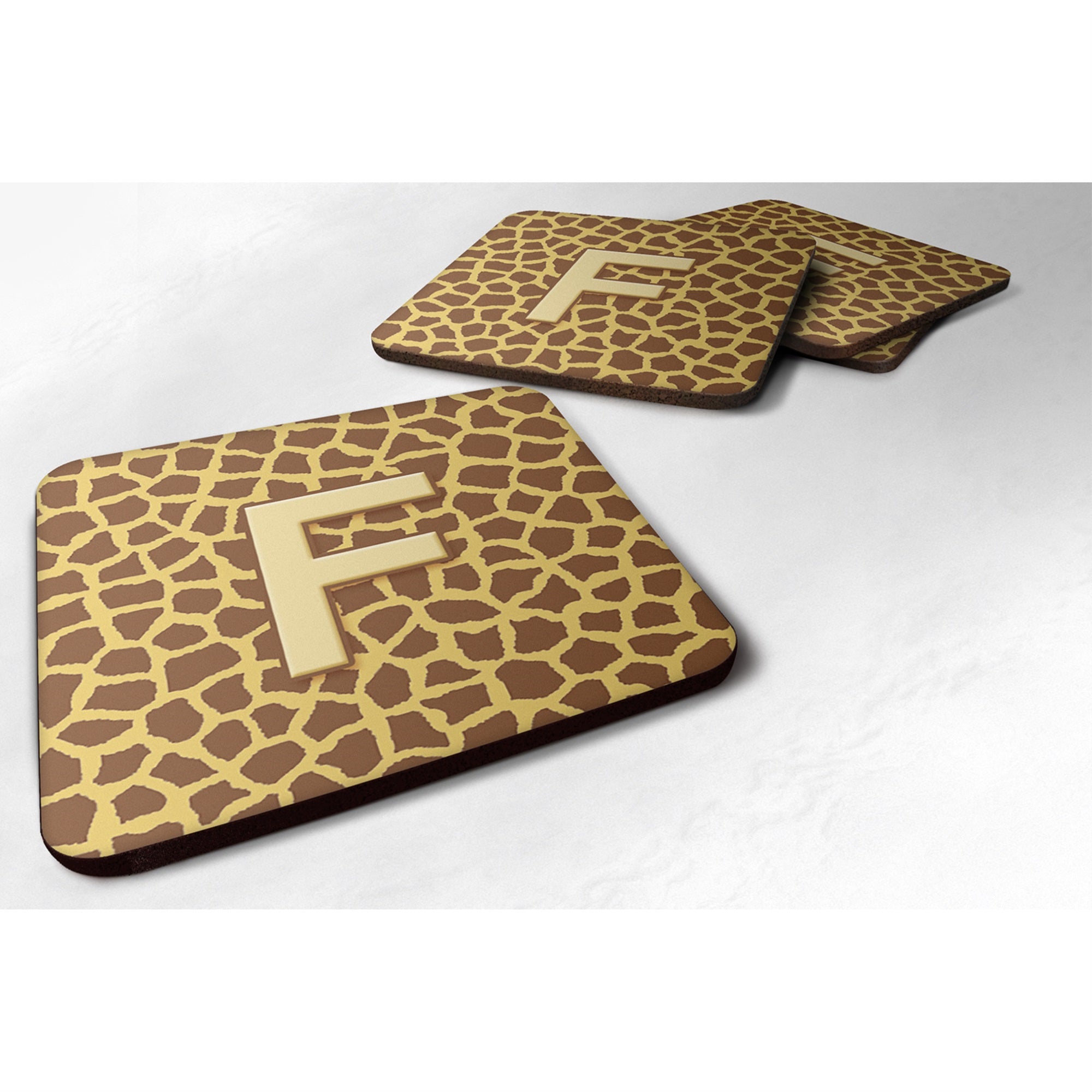 Letter F Initial Monogram - Giraffe Foam Coaster Set Of 4