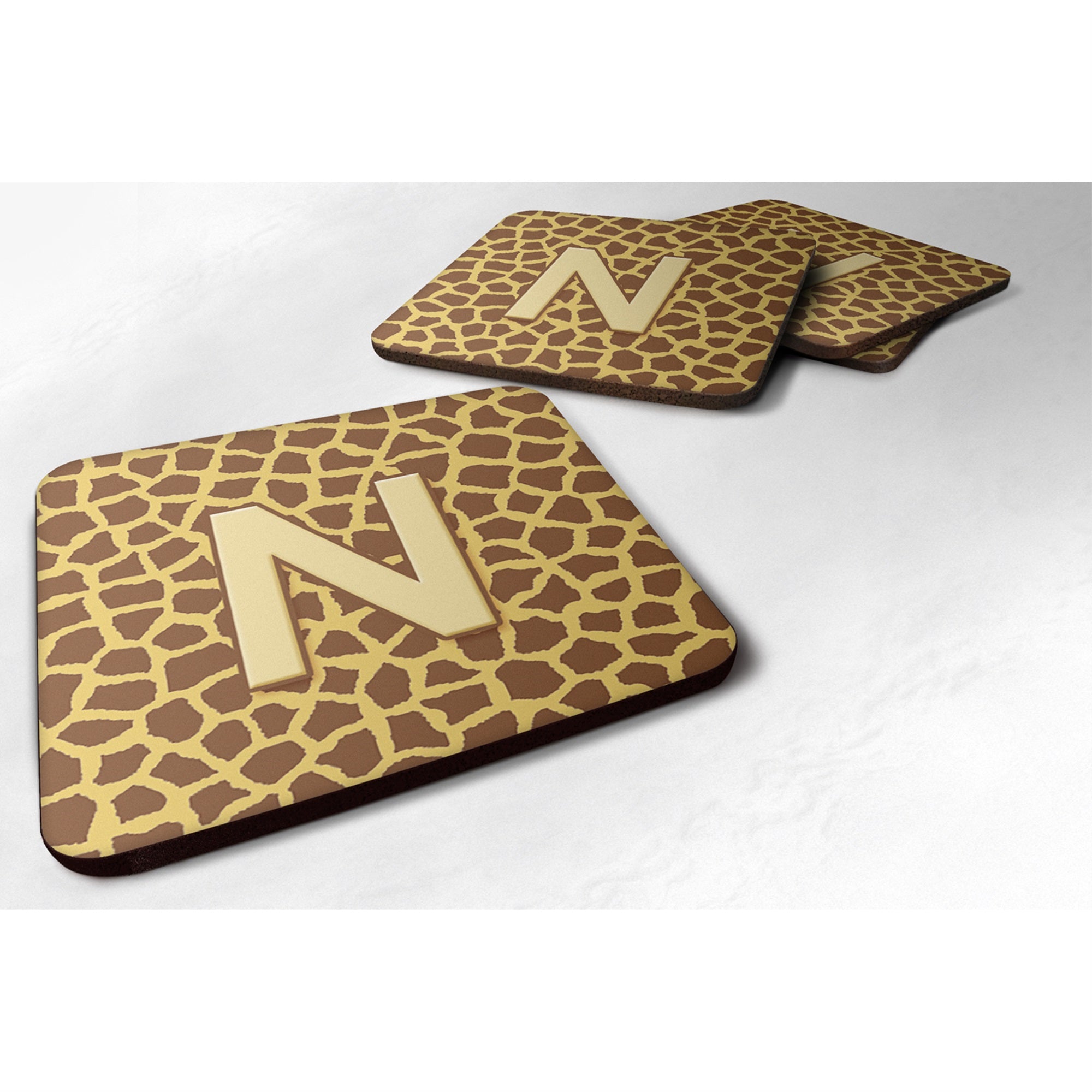 Letter N Initial Monogram - Giraffe Foam Coaster Set Of 4