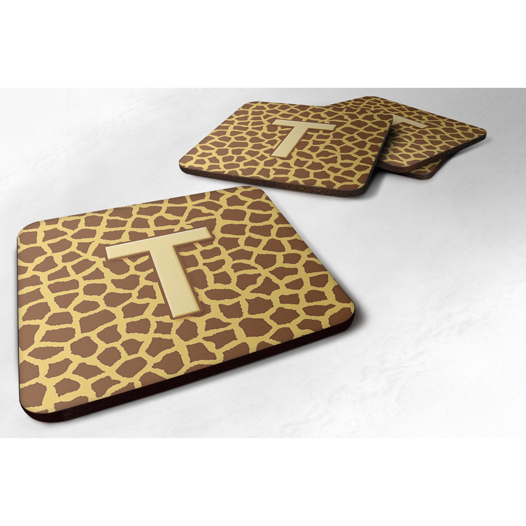 Letter T Initial Monogram - Giraffe Foam Coaster Set Of 4