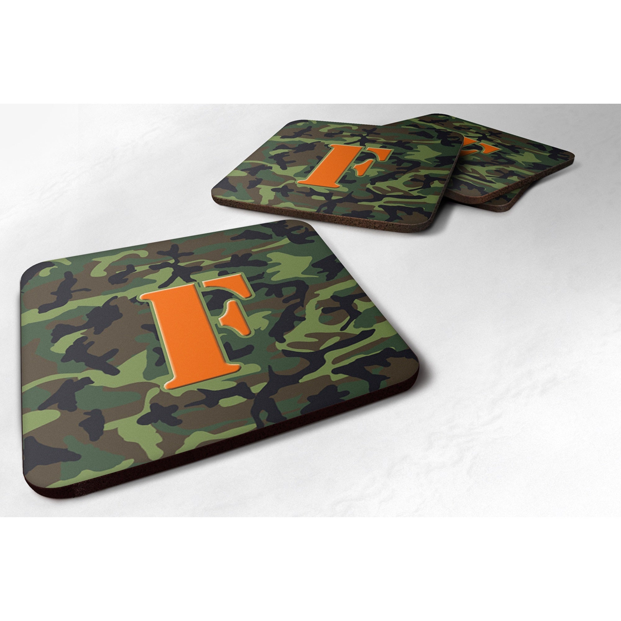 Letter F Monogram - Camo Green Foam Coaster Set Of 4