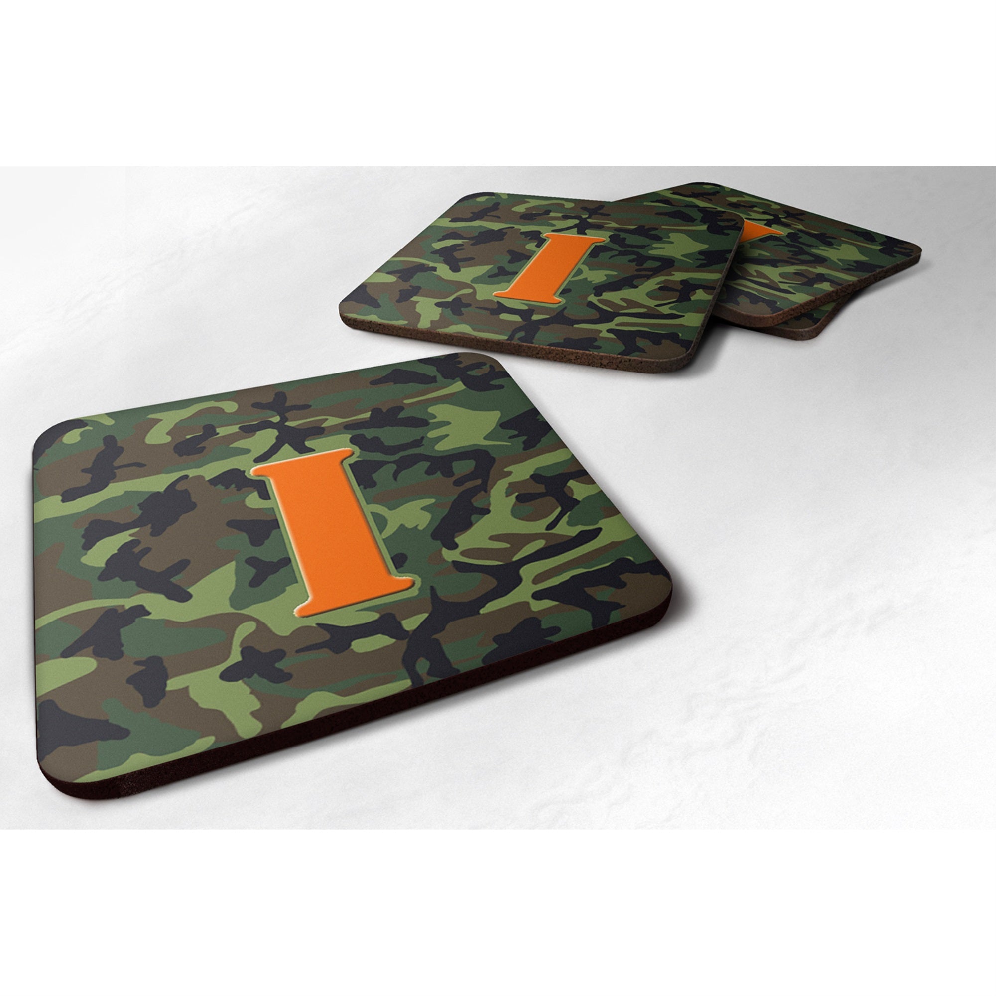 Letter I Monogram - Camo Green Foam Coaster Set Of 4