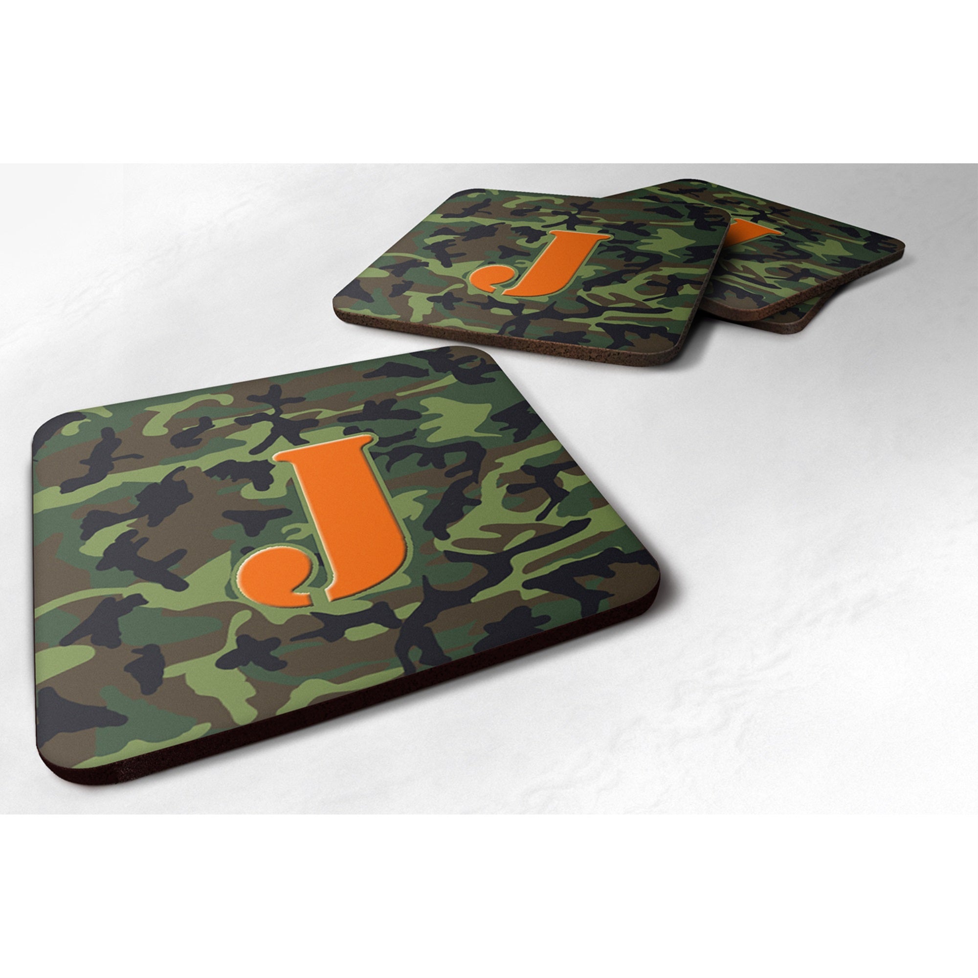 Letter J Monogram - Camo Green Foam Coaster Set Of 4