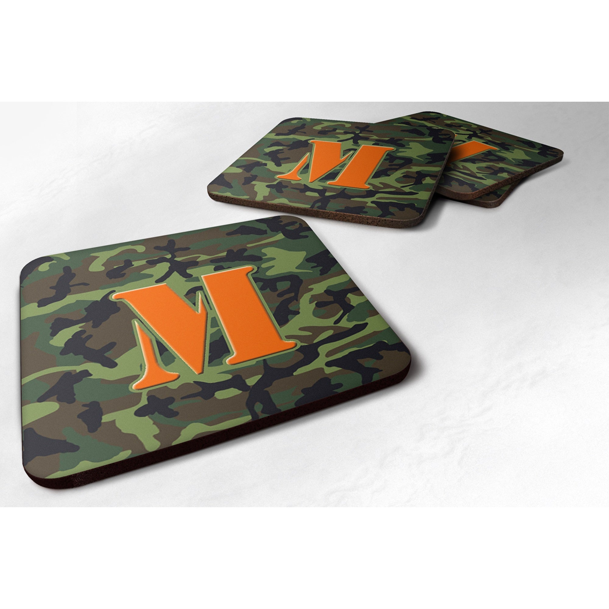 Letter M Monogram - Camo Green Foam Coaster Set Of 4